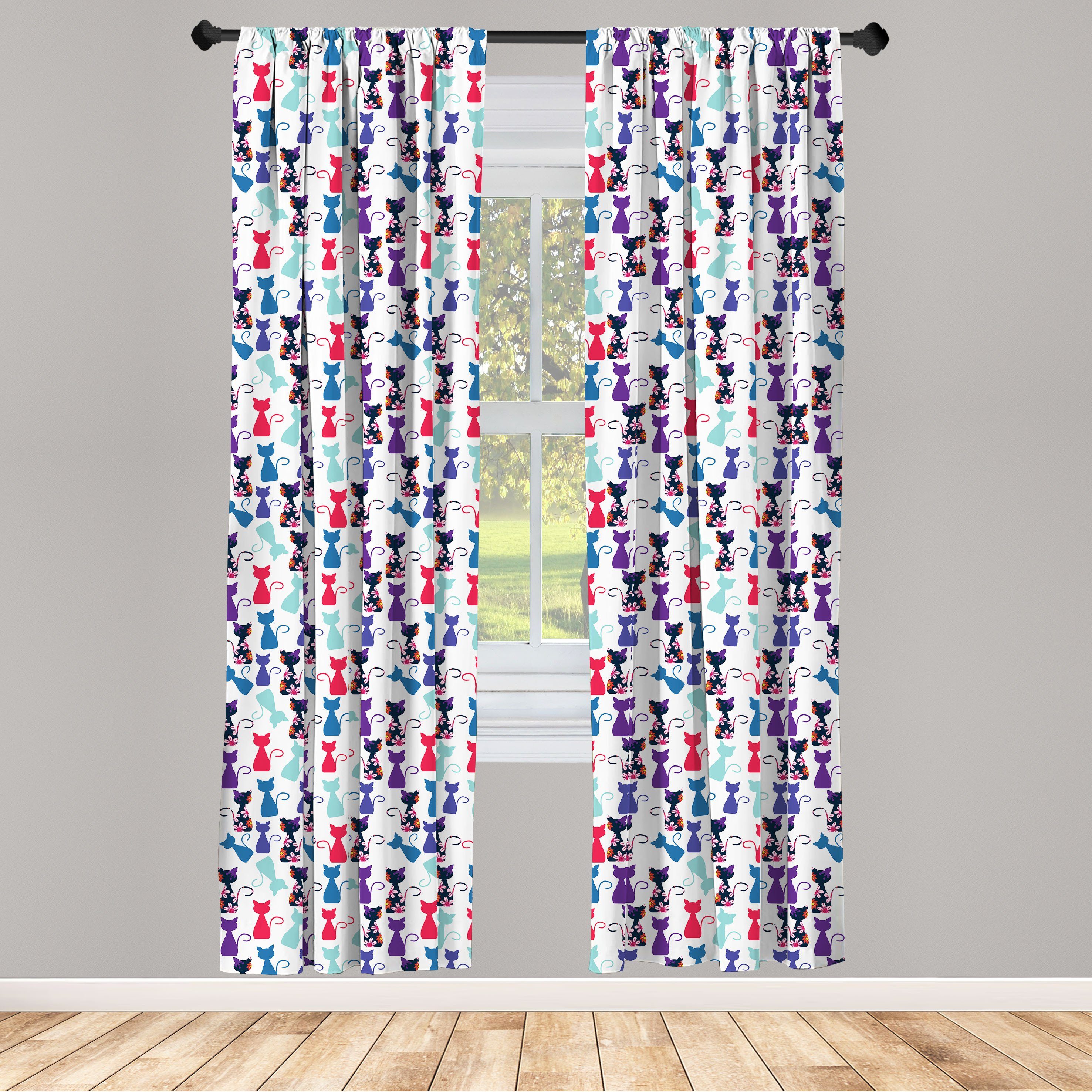 Gardine Vorhang für Wohnzimmer Schlafzimmer Dekor, Abakuhaus, Microfaser, Kätzchen Baby-Katzen Blumen Farben