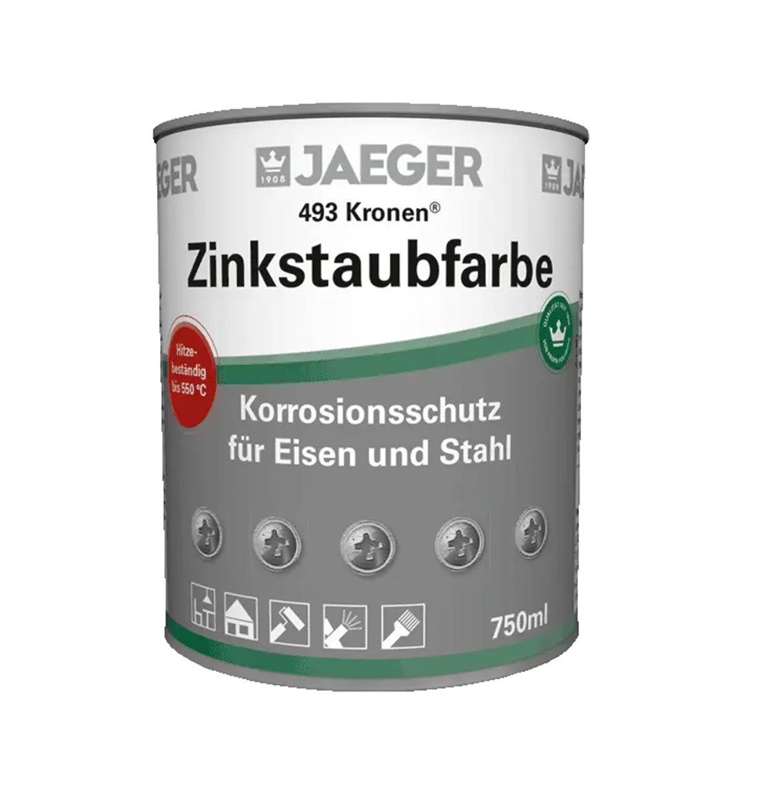 Jaegerlacke Metallschutzlack Kronen Zinkstaubfarbe 493 Korrosionsschutz Haftgrund 750 ml, Rostschutz für Eisen und Stahl, überlackierbar