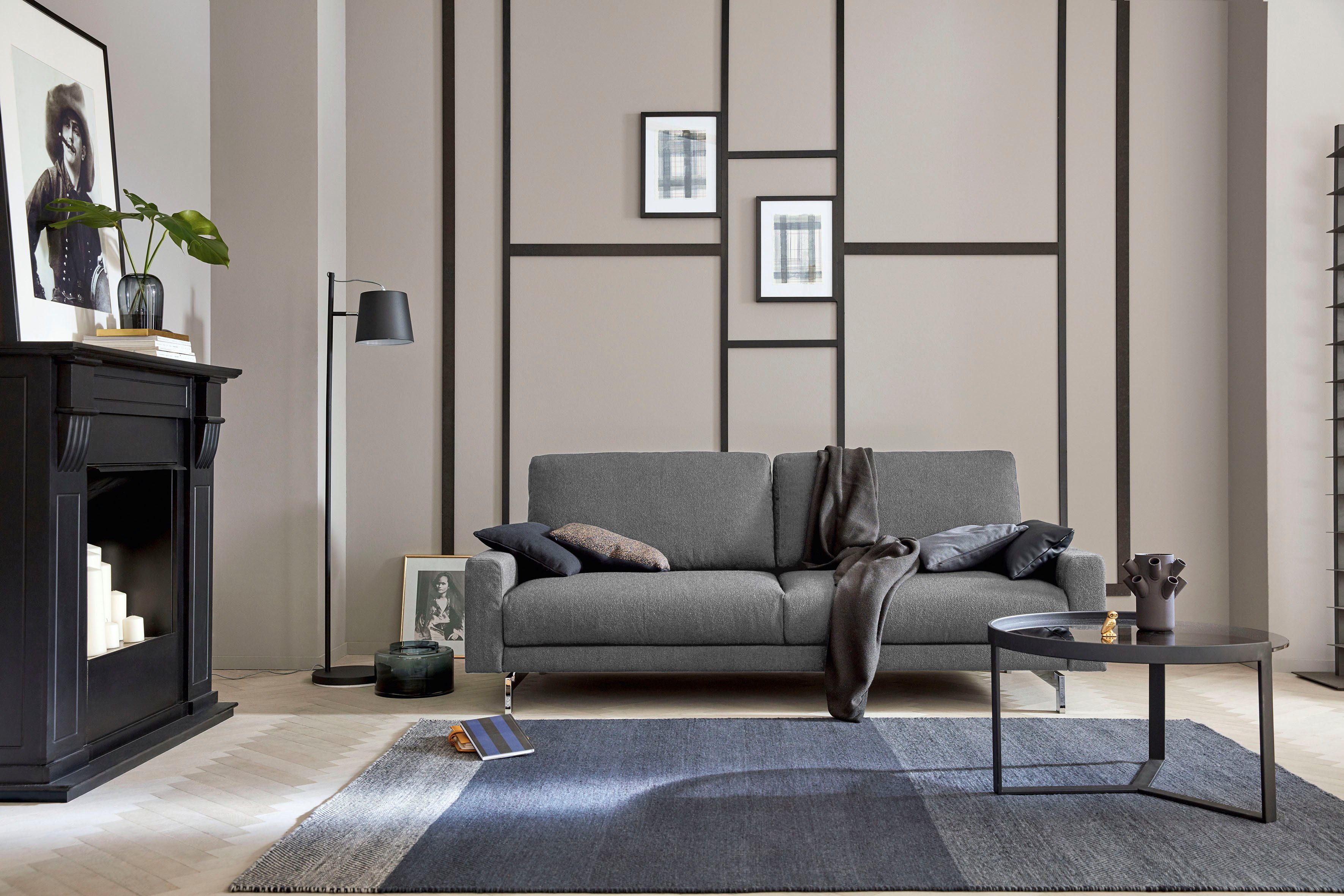 hülsta sofa 2-Sitzer hs.450, Armlehne glänzend, 164 Breite Fuß cm chromfarben niedrig