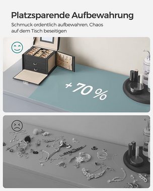 SONGMICS Schmuckkasten Schmuckschatulle mit 2 Schubladen Reise Schmuckkoffer Box, Spiegel,Geschenkidee,abschließbar