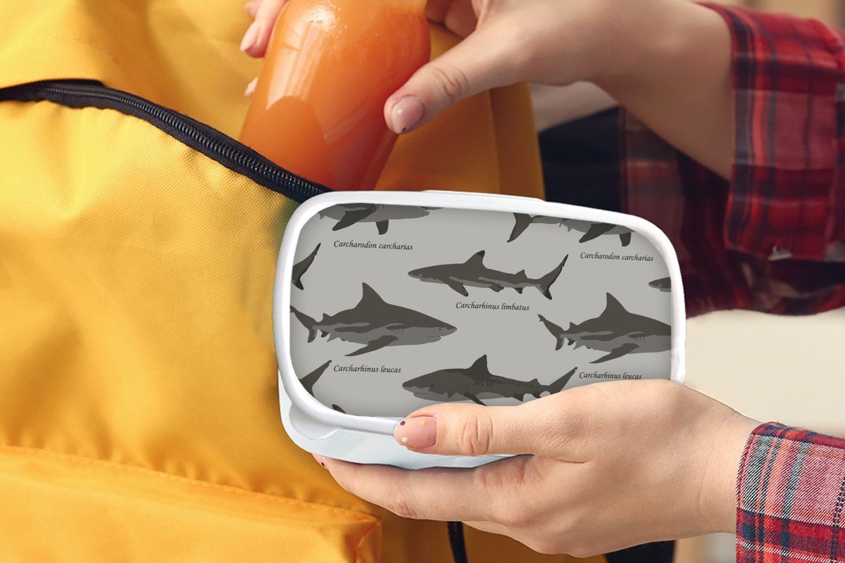 Kunststoff, und Lunchbox - MuchoWow - Mädchen für Kinder (2-tlg), Muster für Erwachsene, und weiß Brotbox Brotdose, Jungs Meer, Hai