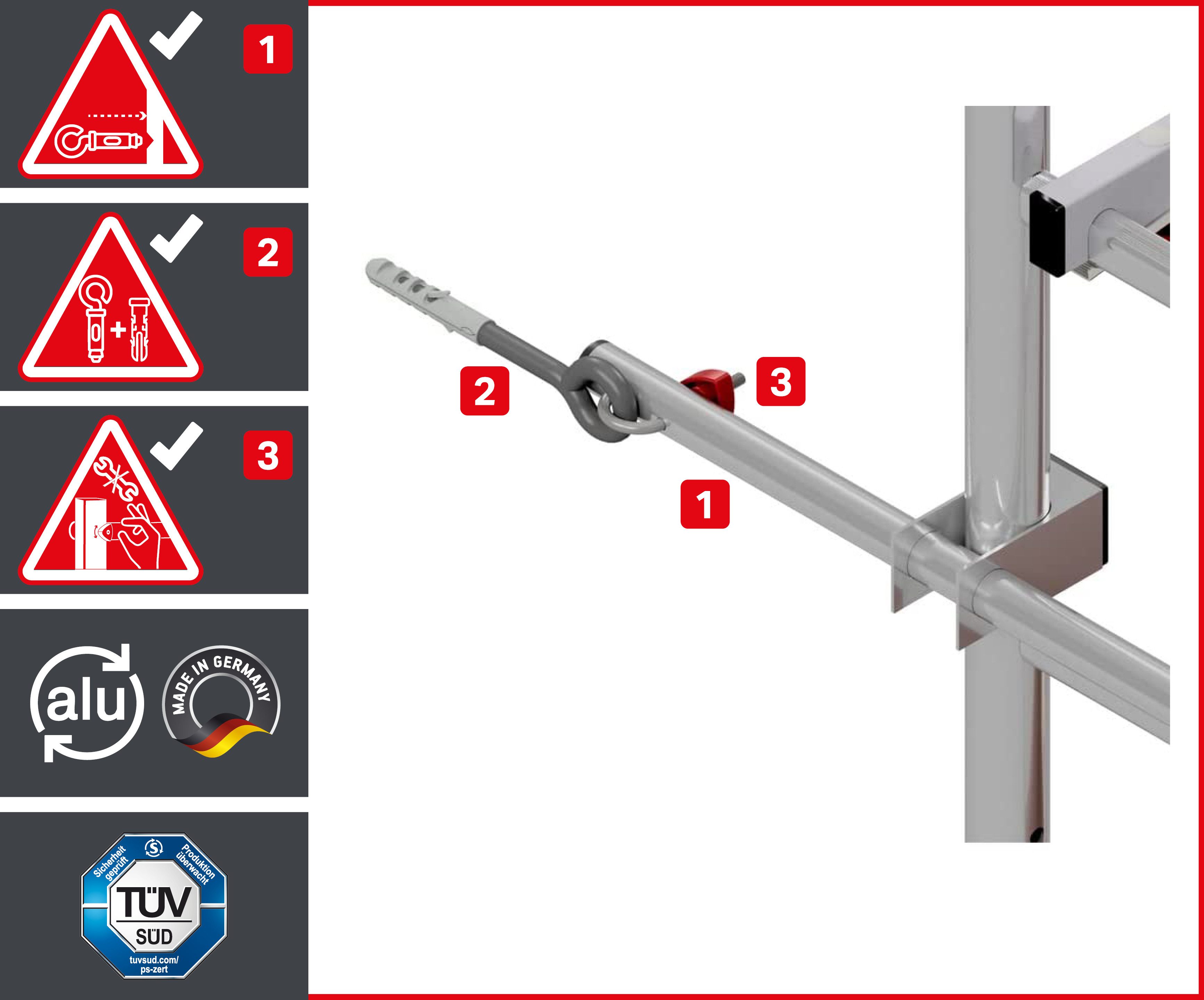 ALTEC Aluminium Rollfix 2.0 700 mobile scaffold with Ø125mm wheels and wall anchors, Made in Germany, working height 7 meters