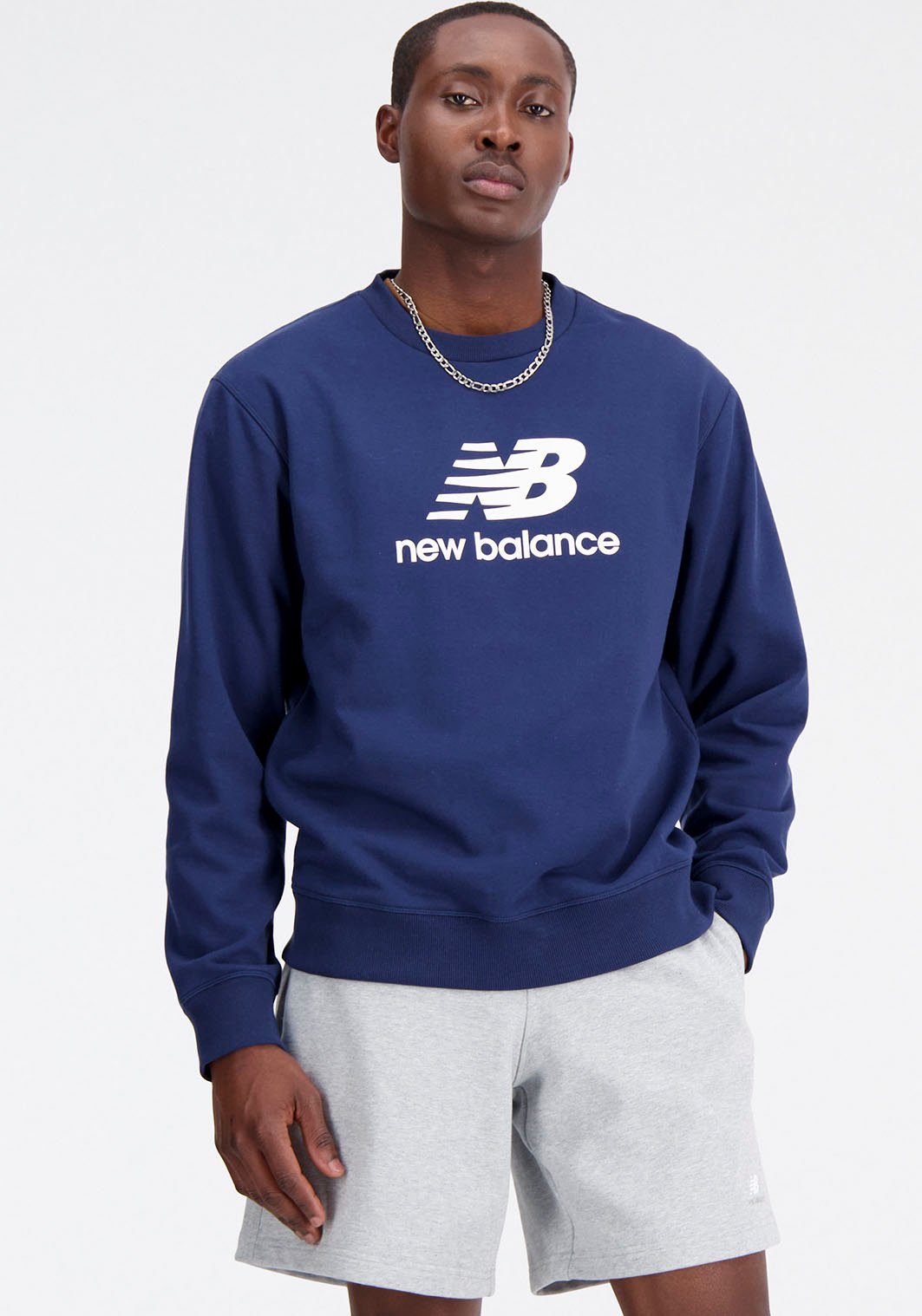 NB Balance STACKED nav CREW Sweatshirt ESSENTIALS nb LOGO New FLEECE