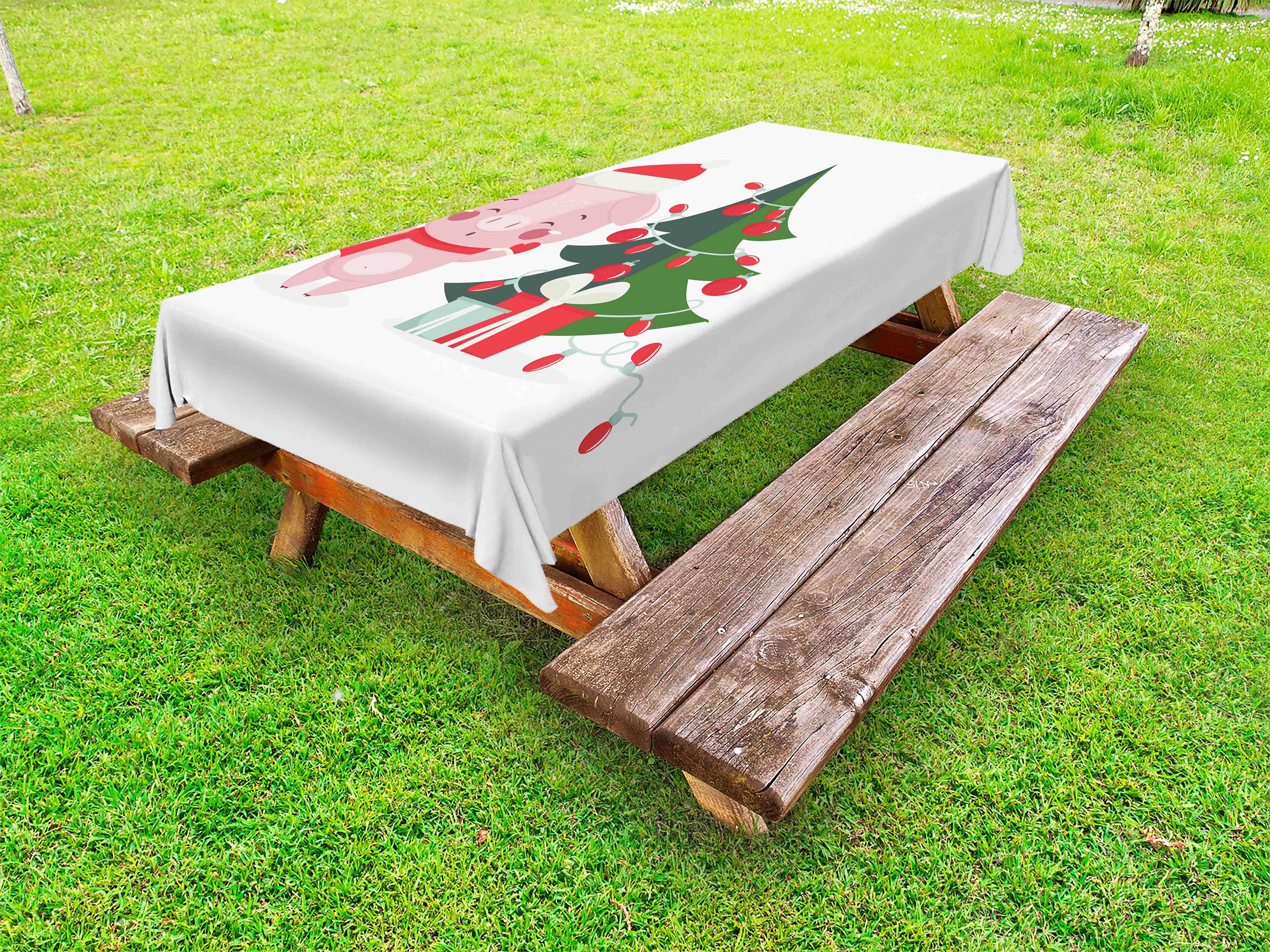 Picknick-Tischdecke, Schwein dekorative mit waschbare Tischdecke Weihnachtsbaum Weihnachten Abakuhaus Glückliches