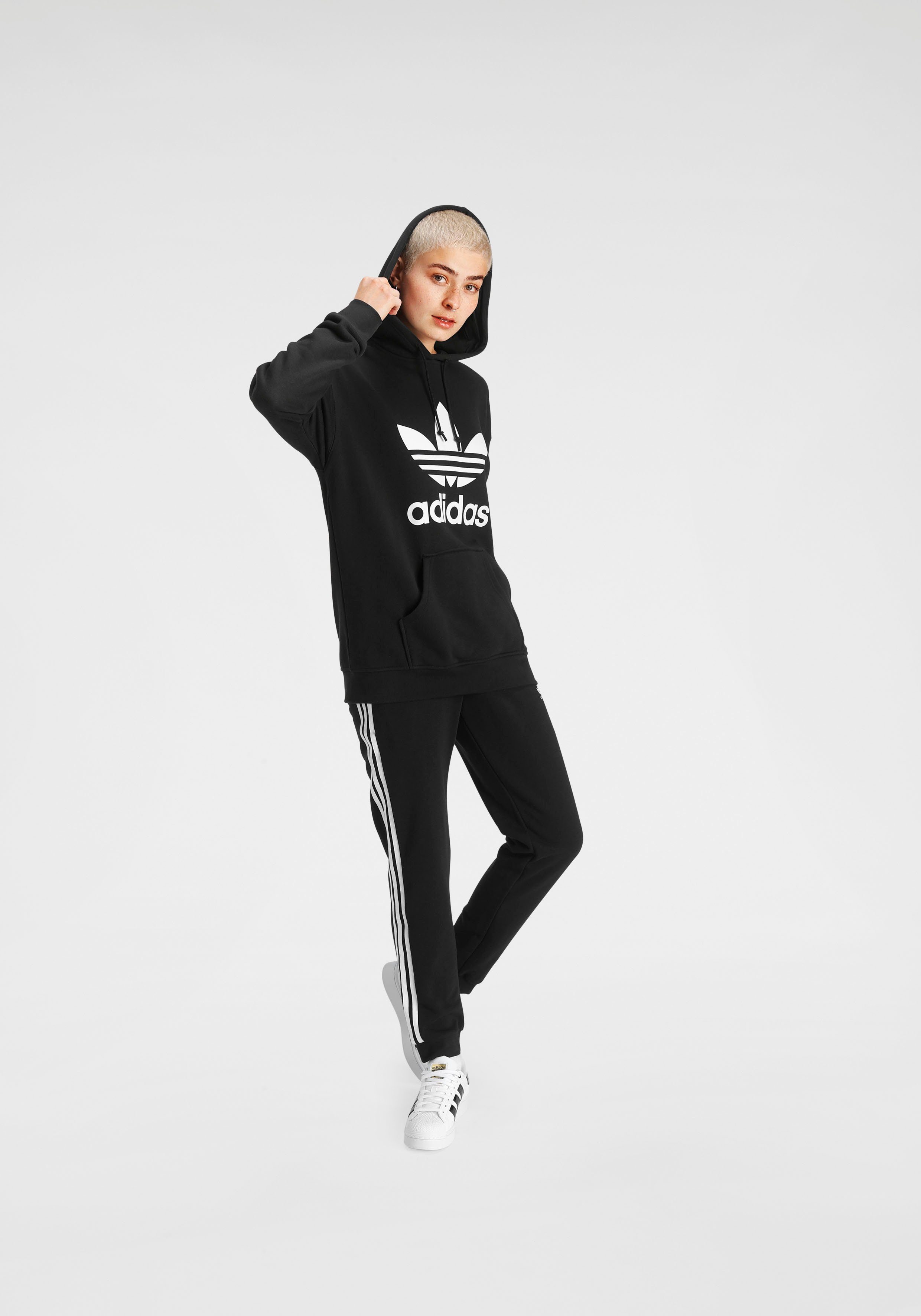 BLACK/WHITE ADICOLOR Kapuzensweatshirt ADIDAS adidas TREFOIL HOODIE Originals