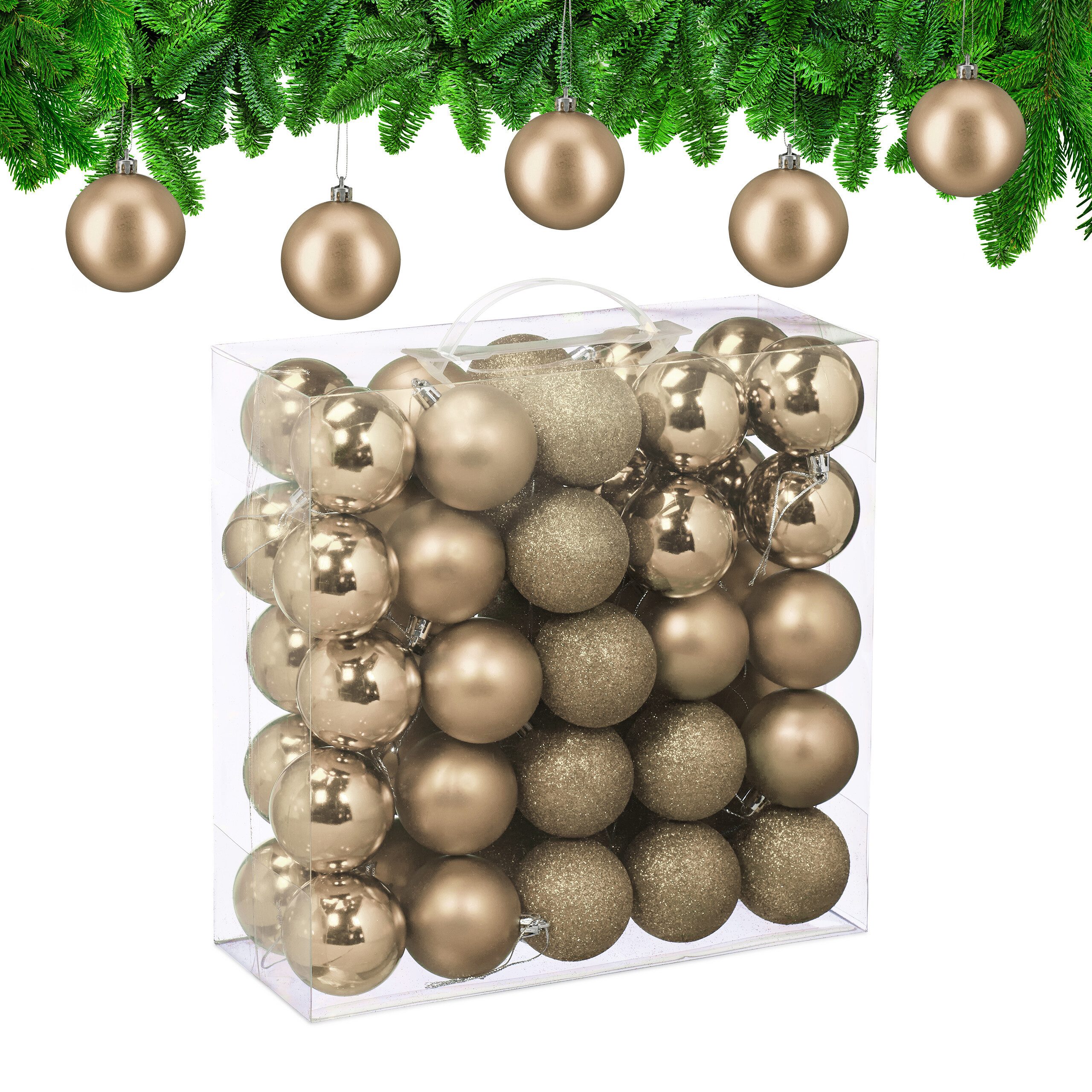 relaxdays Weihnachtsbaumkugel Weihnachtskugeln im 50er Set (50 St), Champagner
