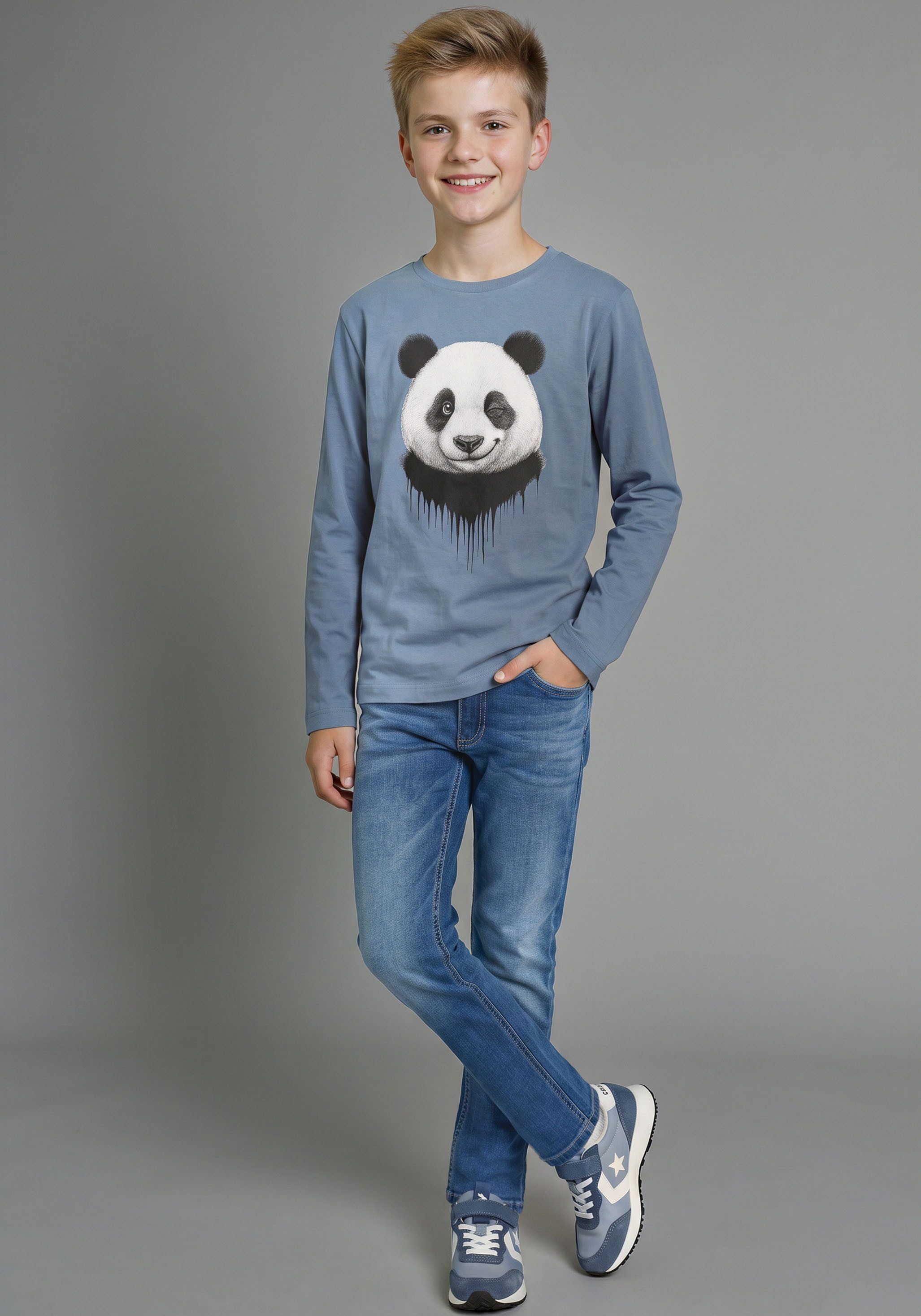 KIDSWORLD Langarmshirt Shirt mit Panda-Print Shirt mit coolem Print, langärmlig, Basic-Passform, modischer Stil – Bild 4 von 5