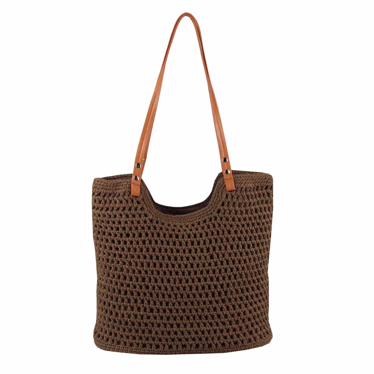 ITALYSHOP24 Schultertasche DAMEN TASCHE Boho Shopper Strohtasche Tote Bag Geflecht Häkeltasche, Textil Basttasche Strand Retro Freizeit Urlaub Sommer Beuteltasche