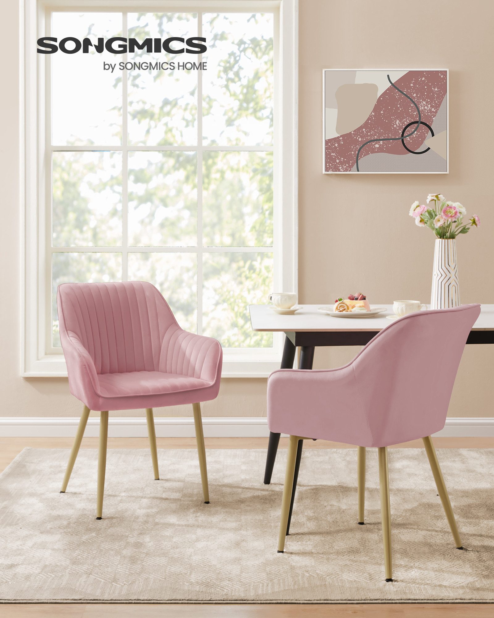 SONGMICS Esszimmerstuhl (2 St), Polsterstuhl mit Metallbeine, Samt, für Sch günstig online kaufen