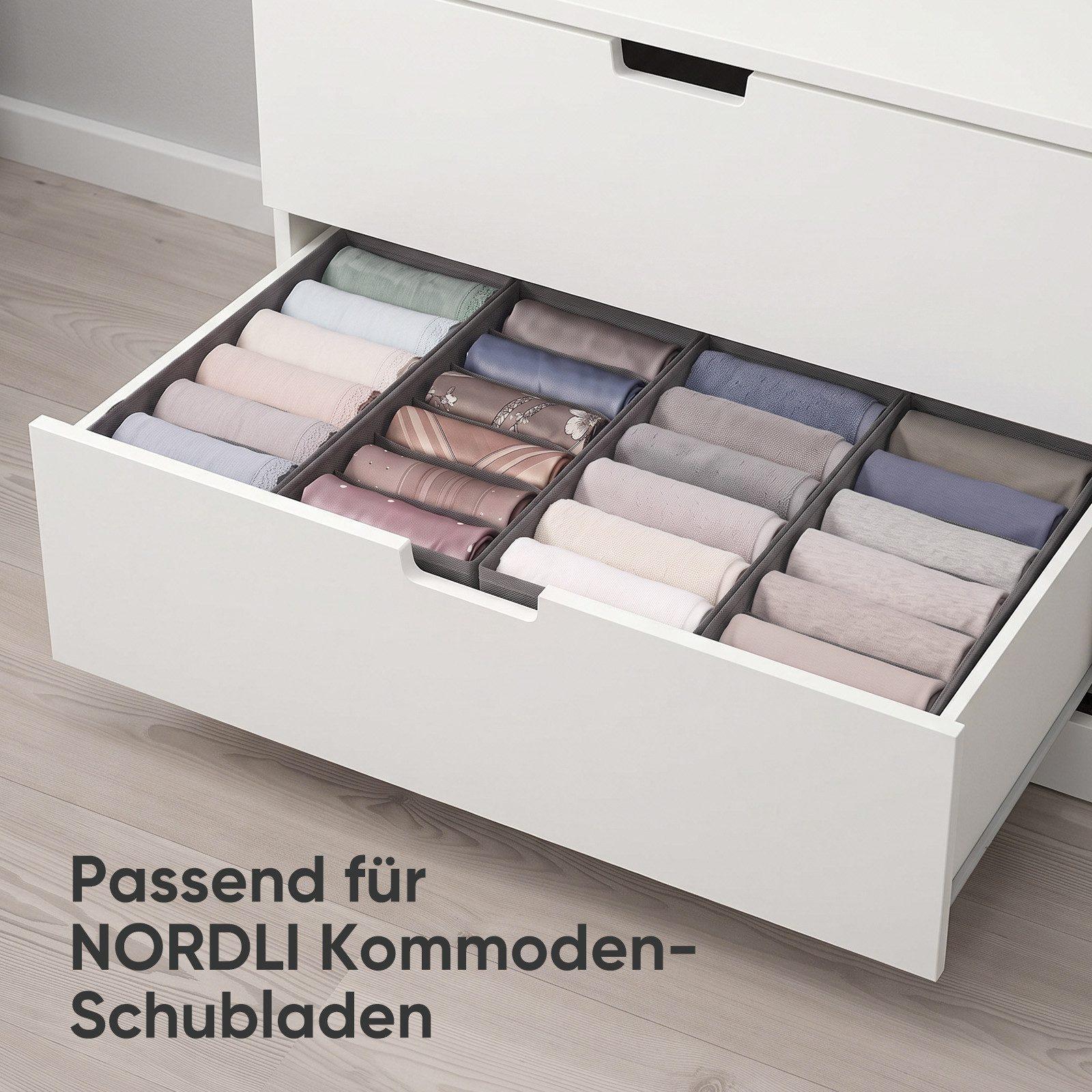 Sekey Aufbewahrungsbox Schubladen Organizer aus Vliesstoff – faltbare Aufbewahrungsboxen, 4er-Set, 17,5×35×11 cm für NORDLI Kommode, mit Längsfächern – Bild 3 von 5