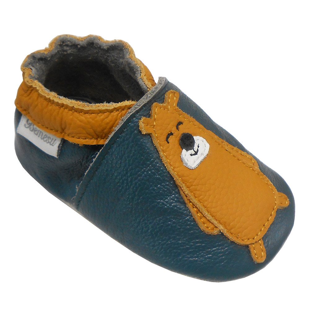 Weiche Leder Krabbelschuhe Baby Lauflernschuhe Lederpuschen grüner Bär Krabbelschuh