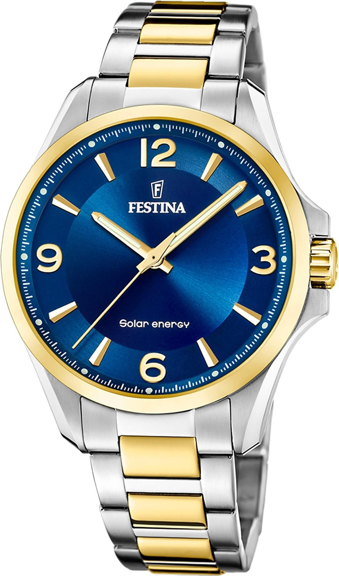 Festina Solaruhr Festina Herrenuhr Edelstahl silber gold, (Solaruhr), Herren Solaruhr rund, Edelstahlarmband silber, gold, Luxus