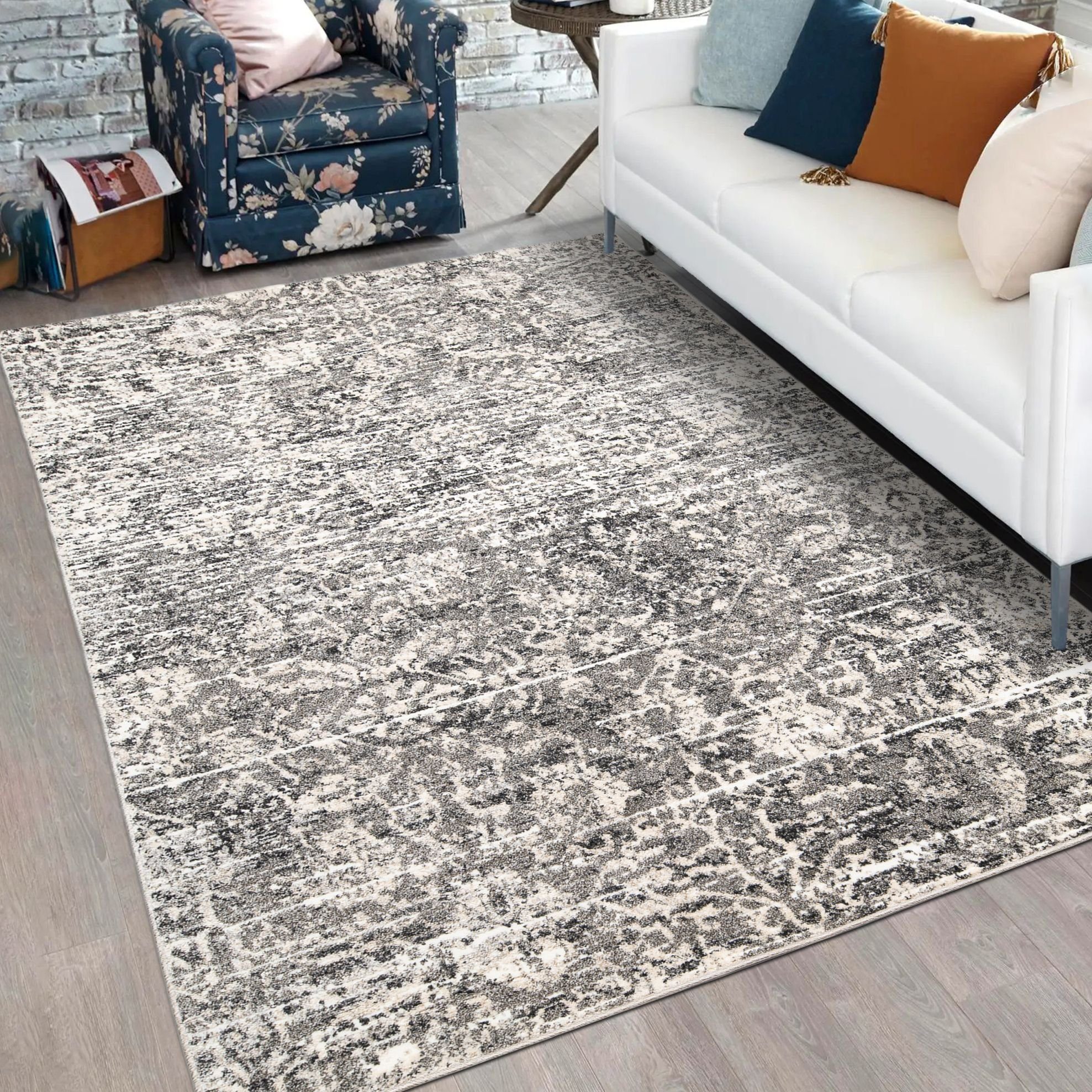 Designteppich Modern Teppich für Wohnzimmer - Abstrakt - Grau, Mazovia, 80 x 150 cm, Abstrakt, Modern, Höhe 11 mm, Kurzflor - niedrige Florhöhe, Weich, Pflegeleicht Grau / N834E