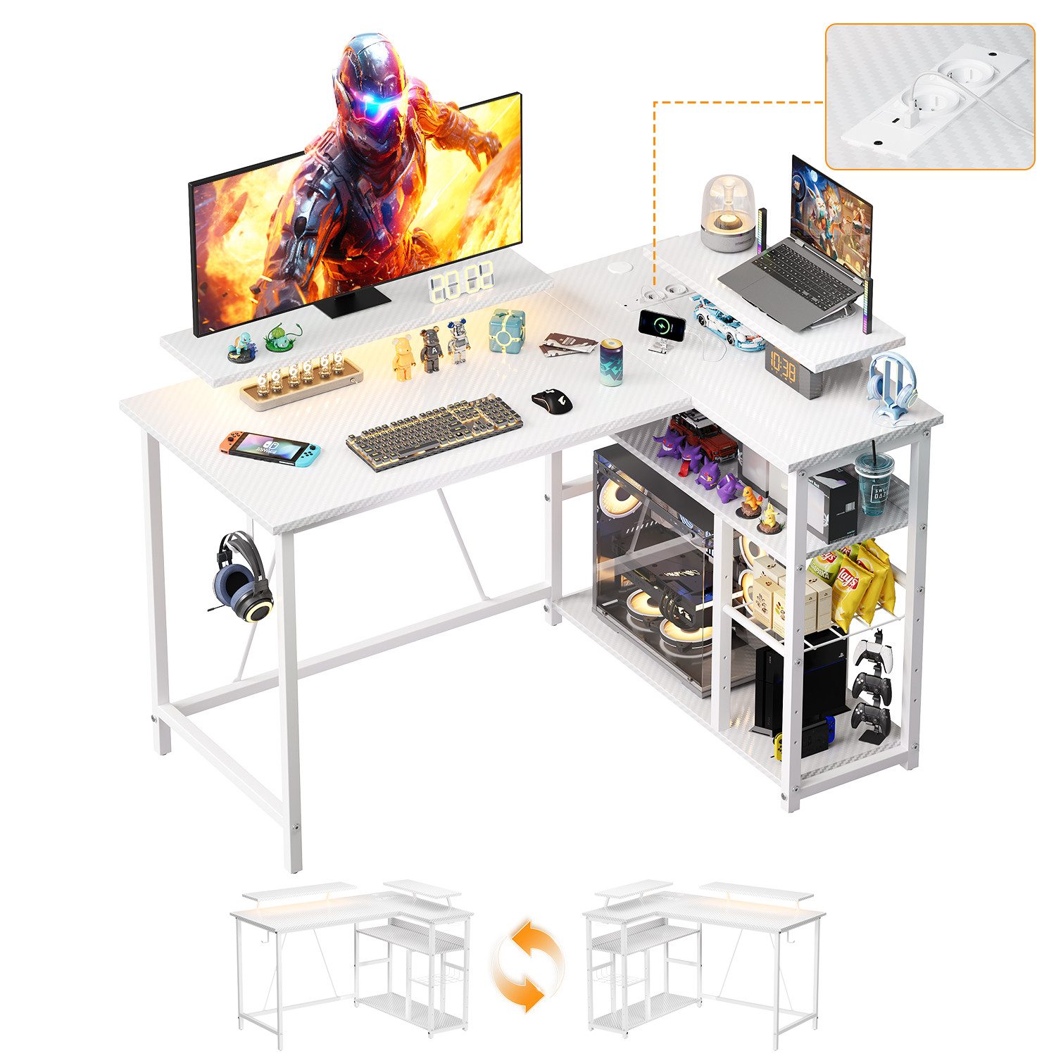 HOMALL Gamingtisch L-förmiger Computertisch mit Steckdosen, günstig online kaufen