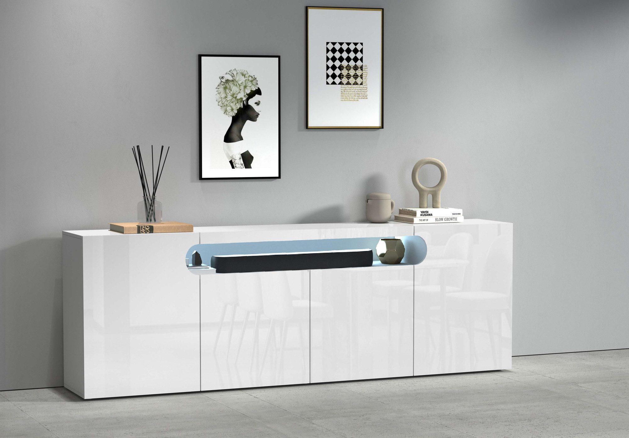 OTTO home Sideboard Sideboard REAL, Kommode, Schrank, Kredenz (1 St), Mit 4 Türen, davon 2 abgerundet, die ein ovales offenes Fach bilden