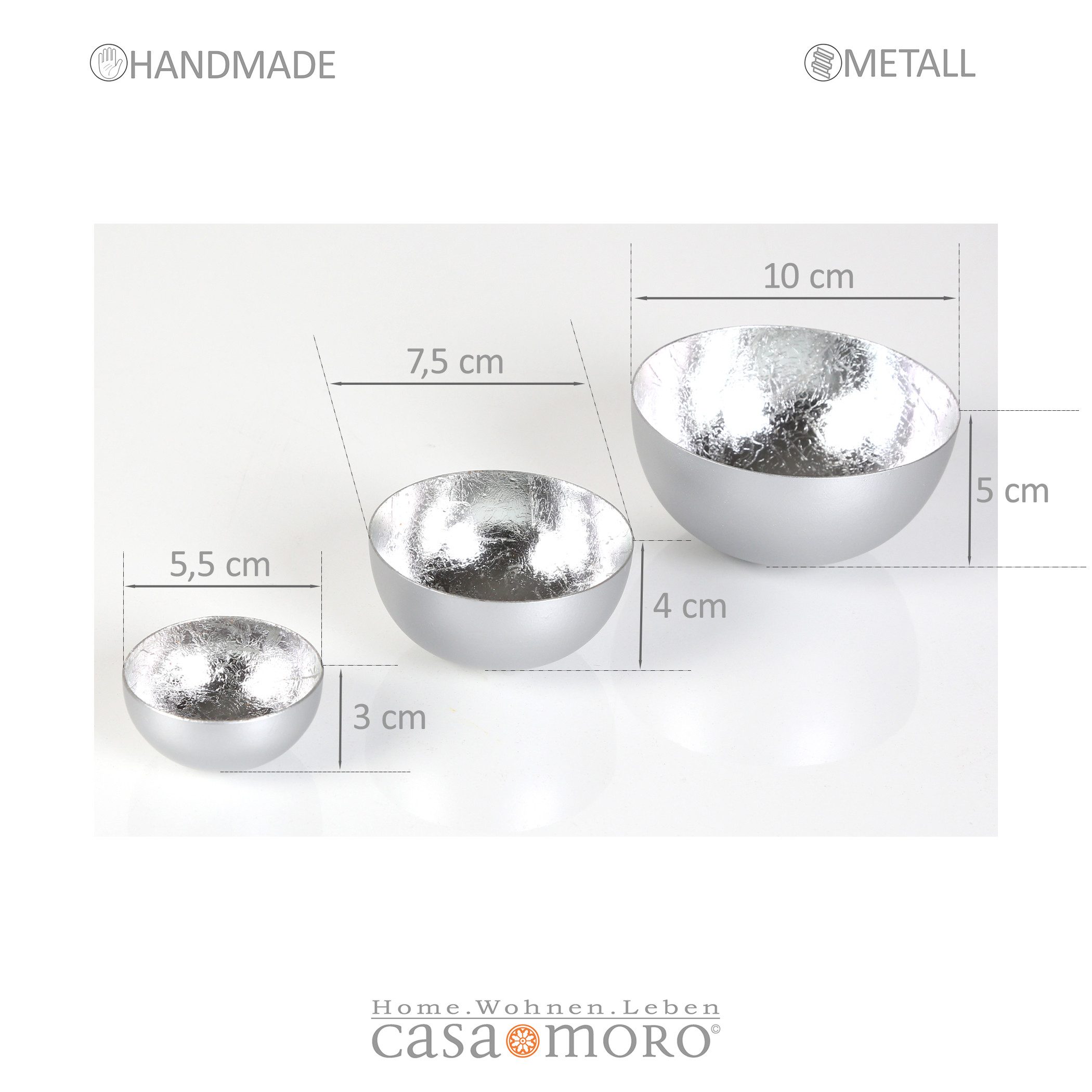 Casa Moro Teelichthalter Metall Kerzenhalter Silber 3er Set Muttertag Tisch Deko (einzigartige Wohn Tischdeko in Industrie Chic), Ostern Dekoration Geschenk-Idee Meo-Silber 70848-3S