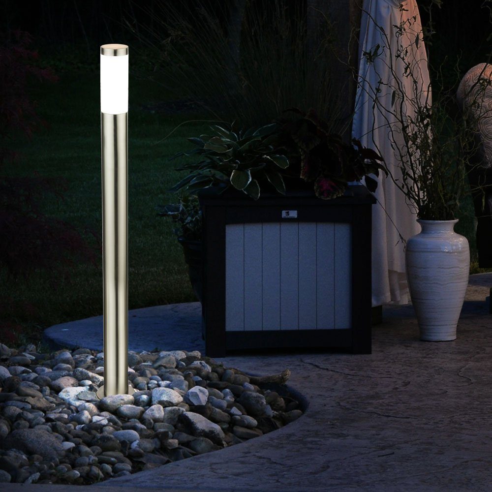 etc-shop LED Farbwechsel, Edelstahl Steh LED Warmweiß, Außen-Stehlampe, RGB FERNBEDIENUNG Leuchtmittel Außen Steckdosen Garten 3x Lampen inklusive