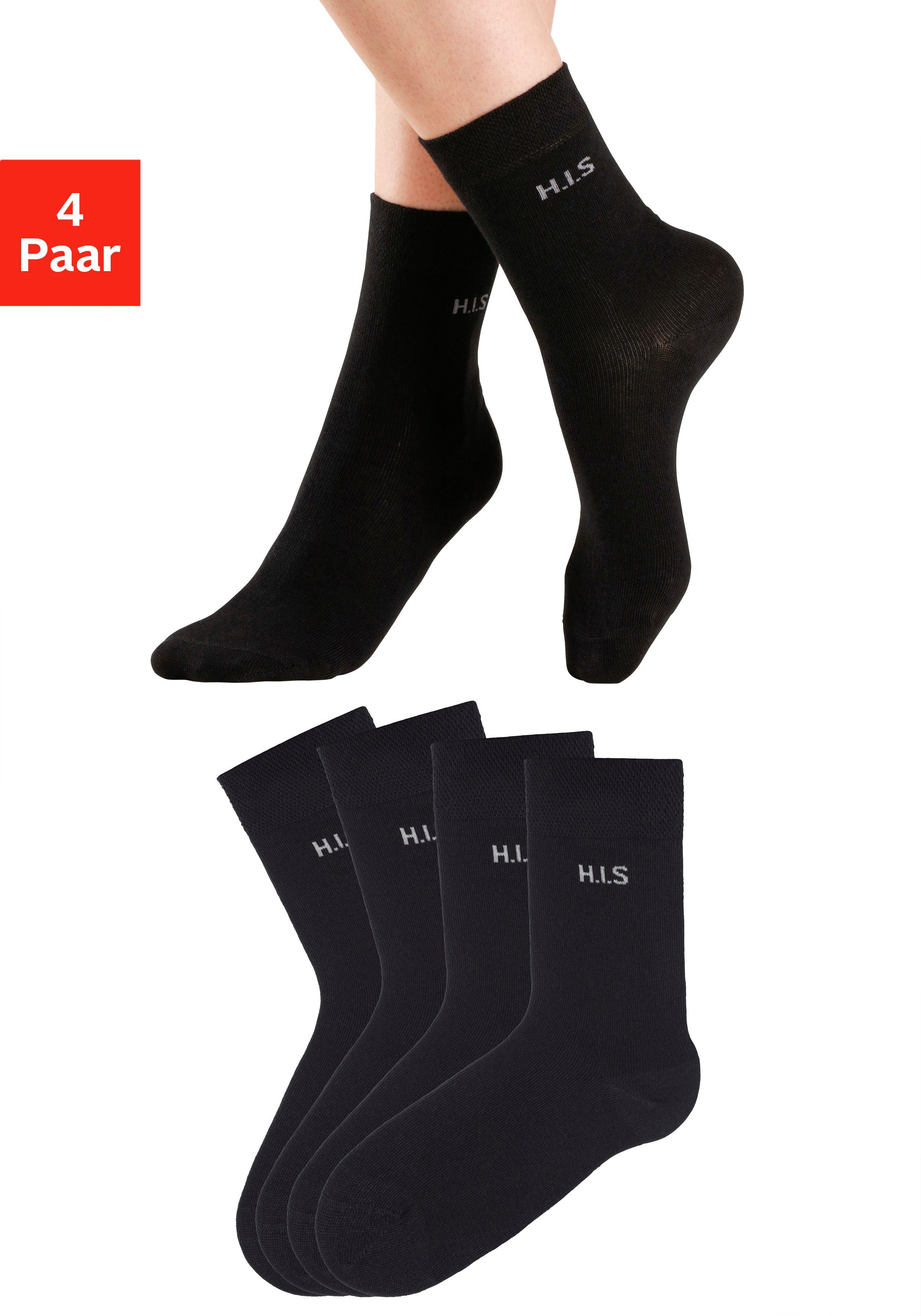 H.I.S Socken (Set, 4-Paar) ohne Bündchen schwarz 4x einschneidendes