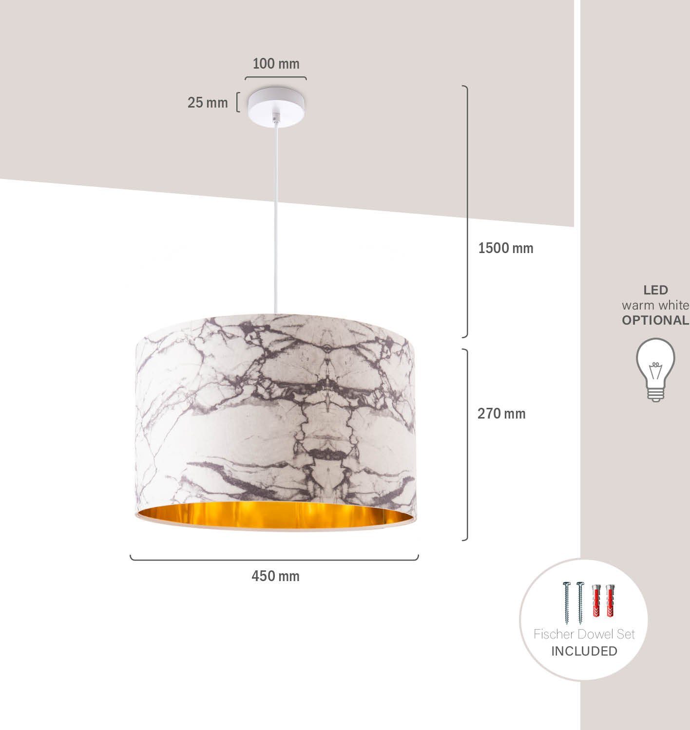 Paco Home Pendelleuchte Kraft Deckenlampe Wohnzimmer Hängelampe Marmor ohne Leuchtmittel, Esszimmer Weiß E27 525