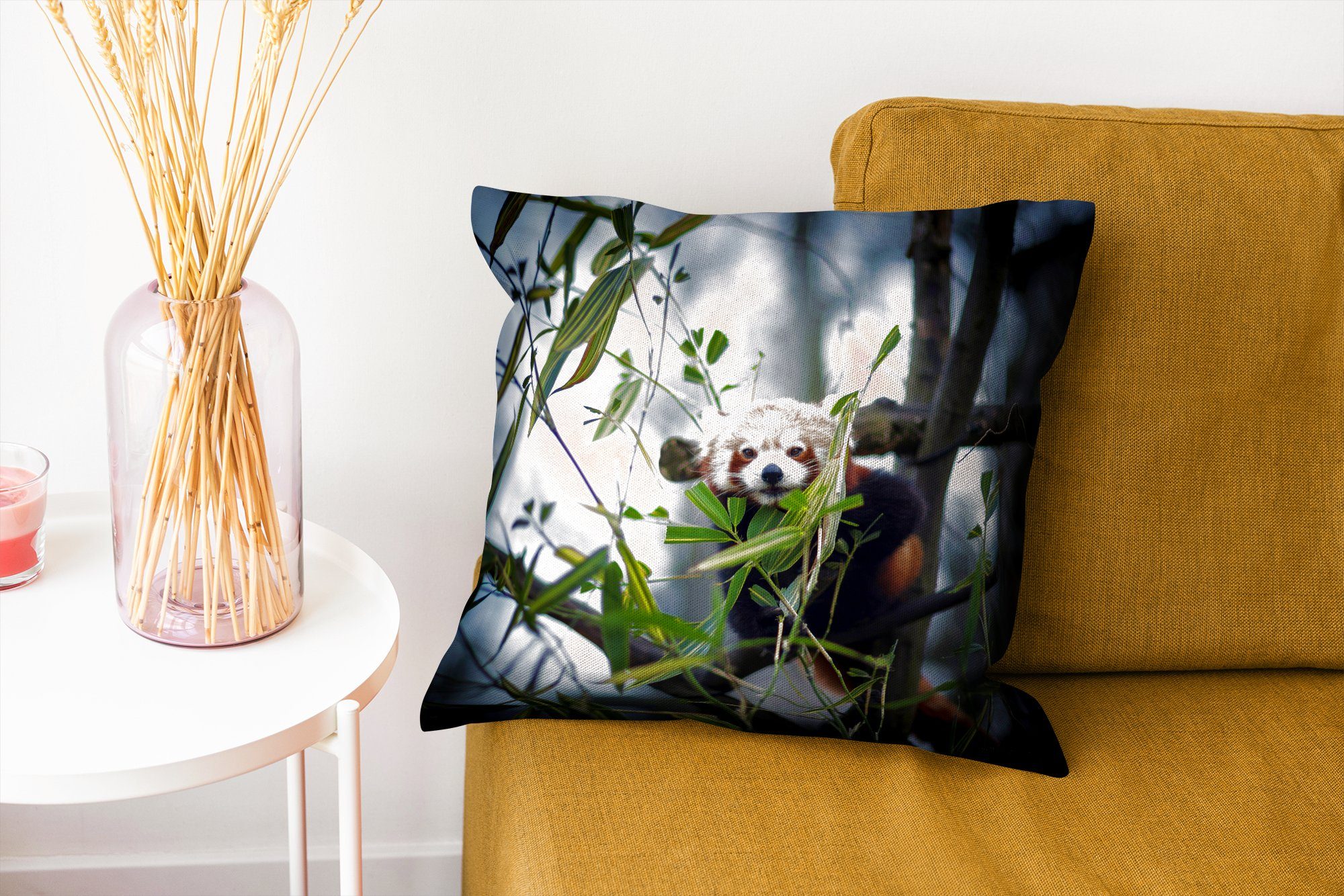 MuchoWow Dekokissen Panda - Sofakissen - Deko, Zierkissen Füllung Schlafzimmer, mit Wohzimmer, Zweige, Pflanzen für