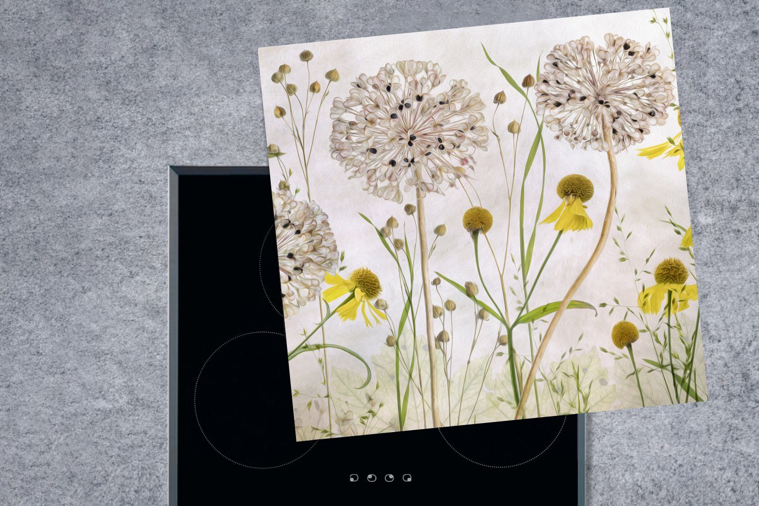 - tlg), Ceranfeldabdeckung, - Blumen (1 Herdblende-/Abdeckplatte Stilleben, MuchoWow für Vinyl, Arbeitsplatte küche Aquarell cm, 78x78