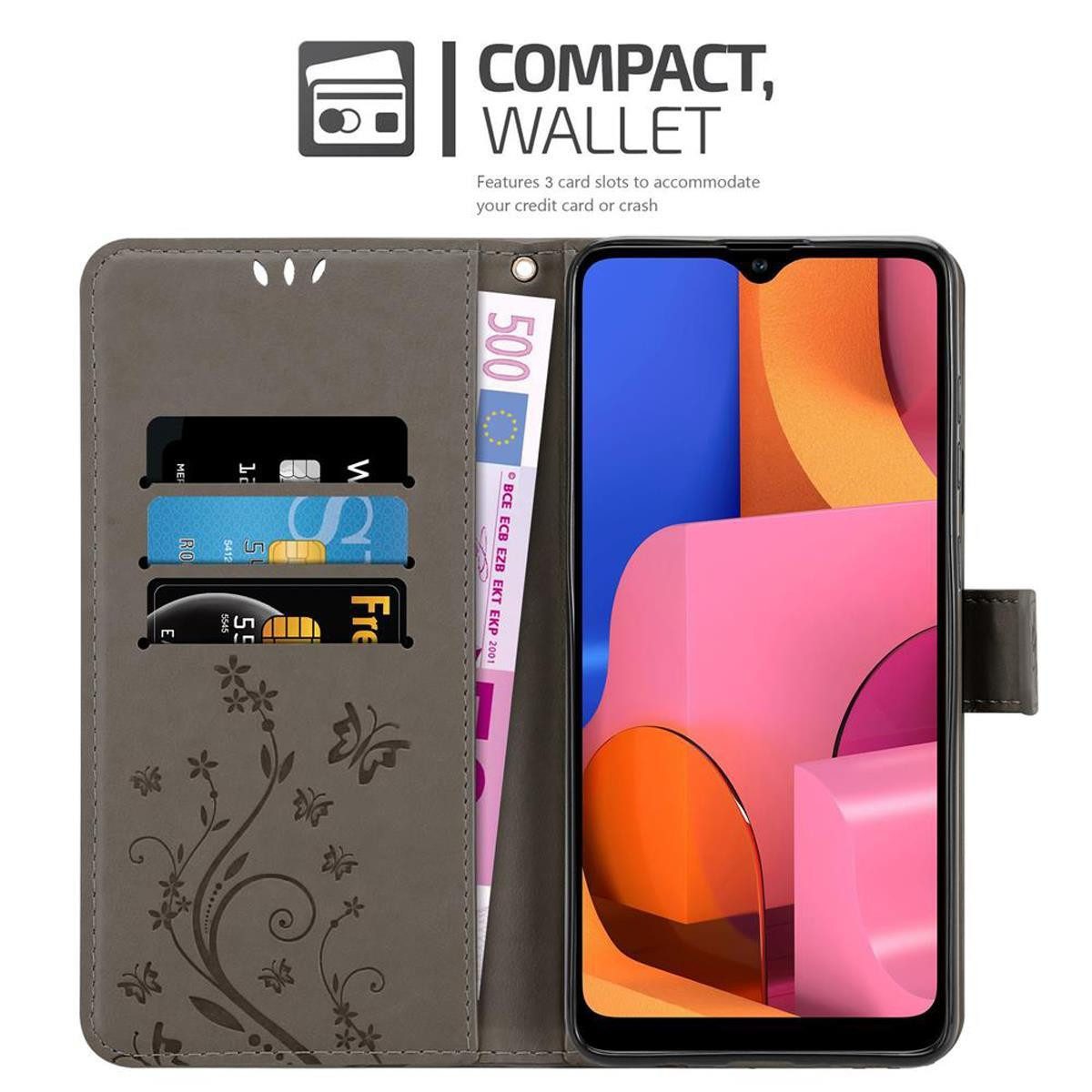 Cadorabo Handyhülle für Samsung Galaxy A21 Hülle Samsung Galaxy A21, Hülle Schutzhülle Blumen Flower mit Standfunktion Kartenfach Magnet