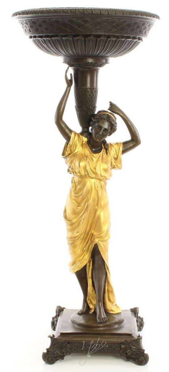 Casa Padrino Dekofigur Jugendstil Blumentopfständer Bronze / Gold 33,2 x 33,2 x H. 76,4 cm - Luxus Bronzefigur