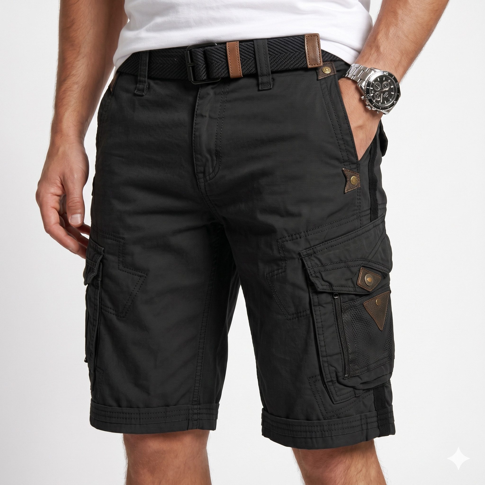 Cargoshorts Herren kurze Hose Schwarz PEANUT