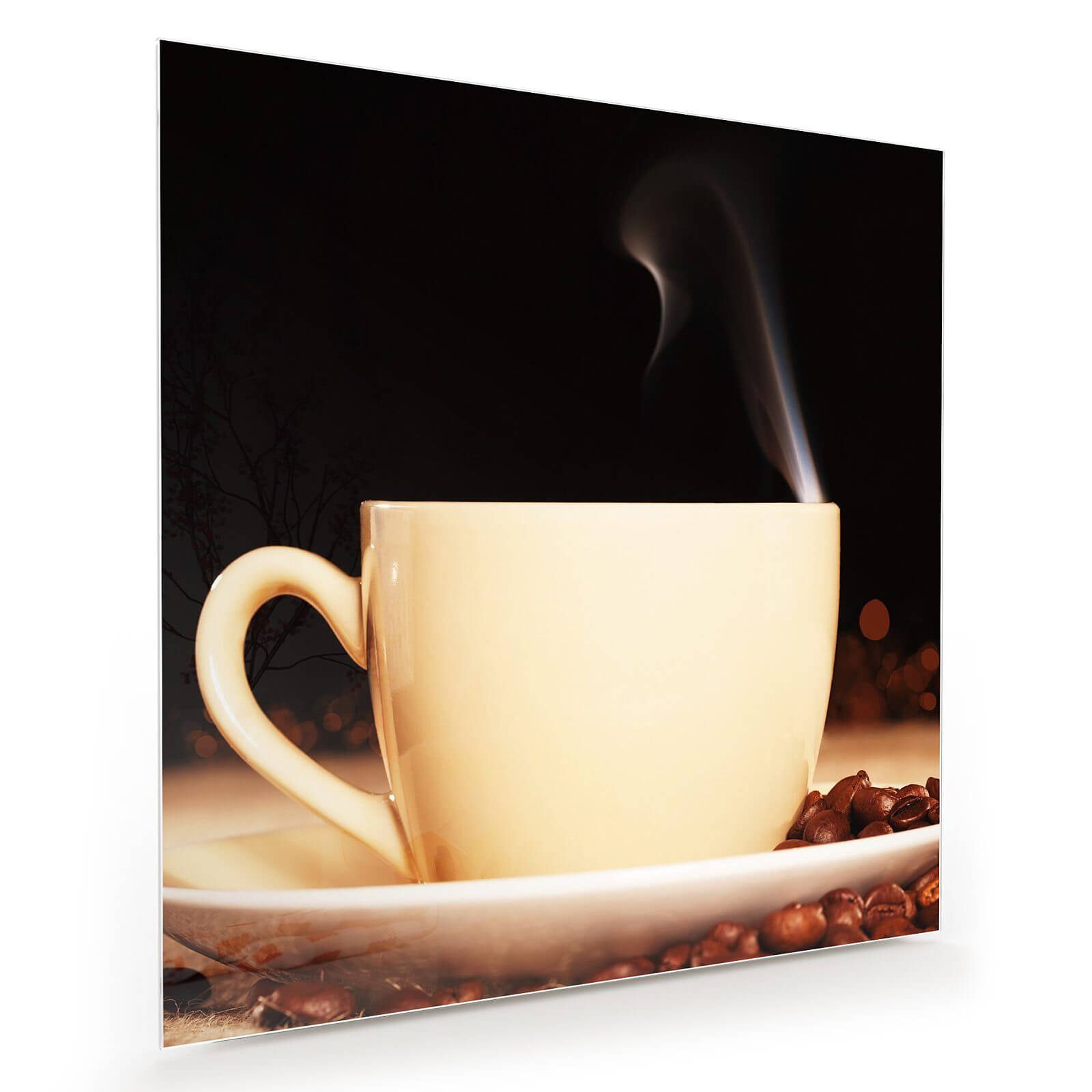 Glasbild Wandbild Quadratisch Heisser Kaffee mit Aufhängung