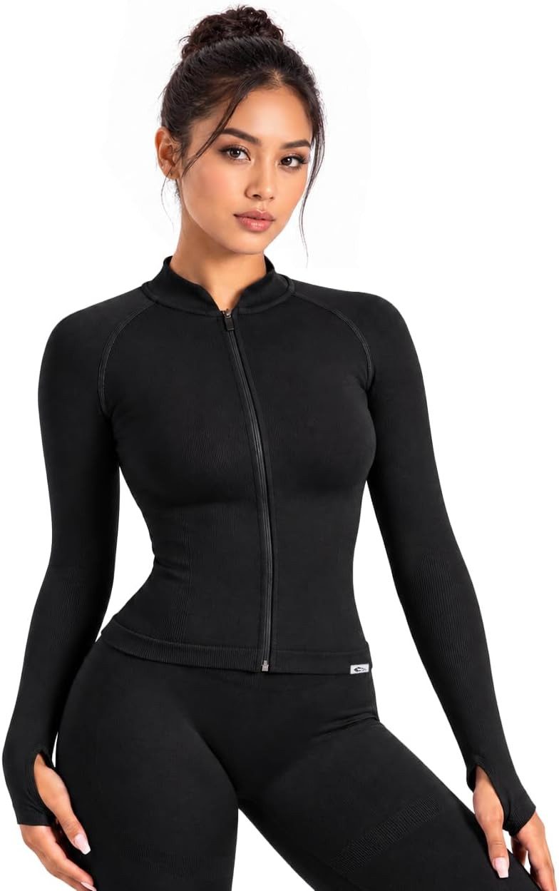 Smilodox Trainingsjacke Revia, Slim Fit Laufjacke mit Stehkragen & Daumenöffnungen, Workout Fitness Oberteil, elastisches Funktionsmaterial, Sportjacke