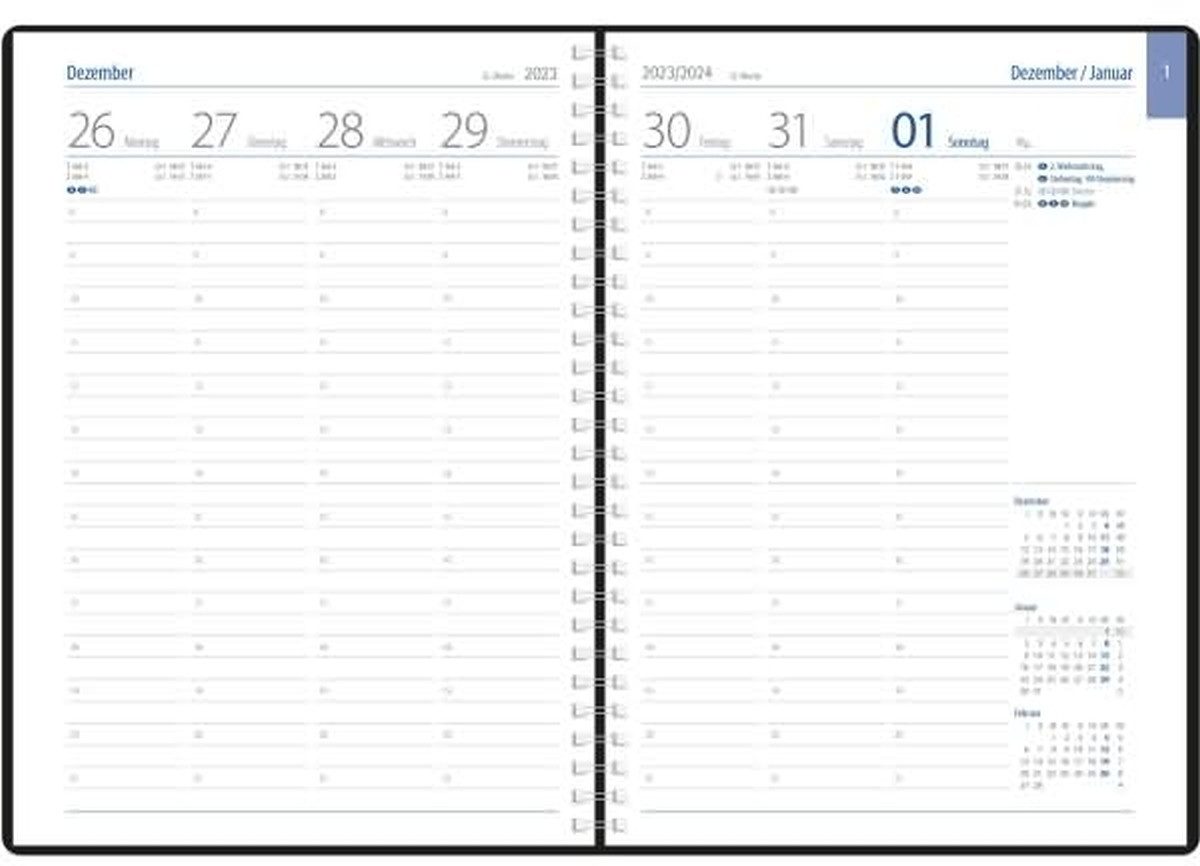 Thumbnail - GÜSS Kalender Buchkalender Buchkalender Euro-Timer 1 Woche/2 Seiten grau 2026.
