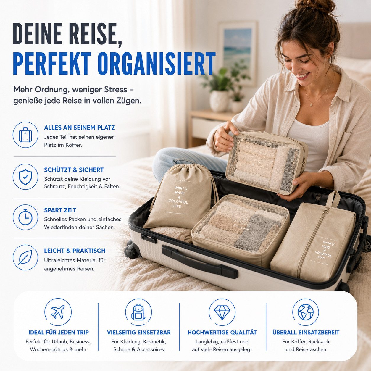 TK Gruppe Kofferorganizer Koffer Organizer 8er – Kofferorganizer Packtaschen Packwürfel Reisen (Set, 8er Set)