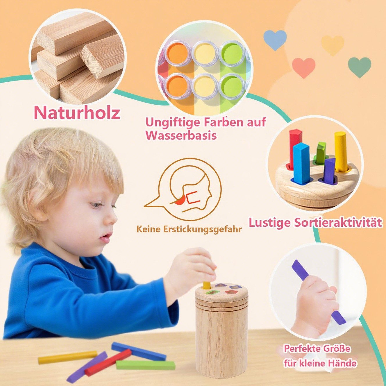 CLTYQ Lernspielzeug Montessori Spielzeug ab 3Jahr, Baby Spielzeug,Farbe Sortierspiel, Kleinkind Sensorik Spielzeug Baby Motorikspielzeug Holzspielzeug