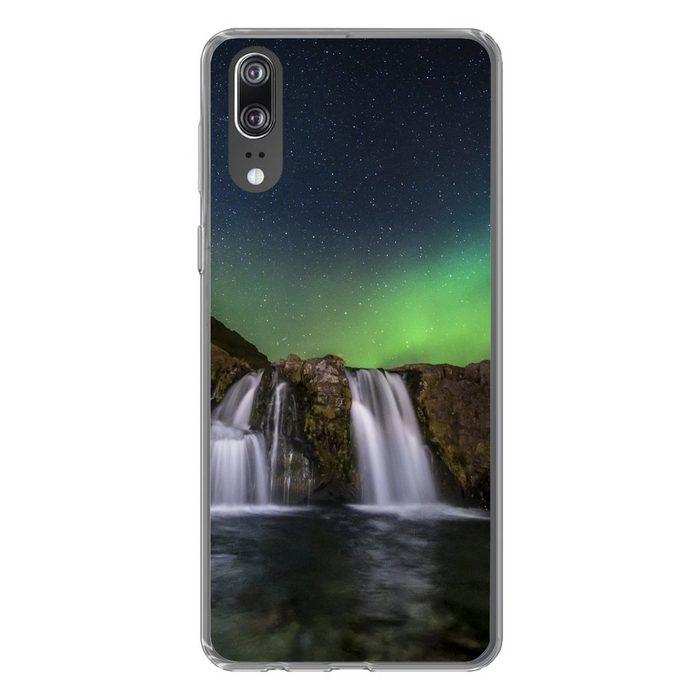 MuchoWow Handyhülle Nordlicht - Wasserfall - Island - Natur Handyhülle Huawei P20 Handy Case Silikon Bumper Case