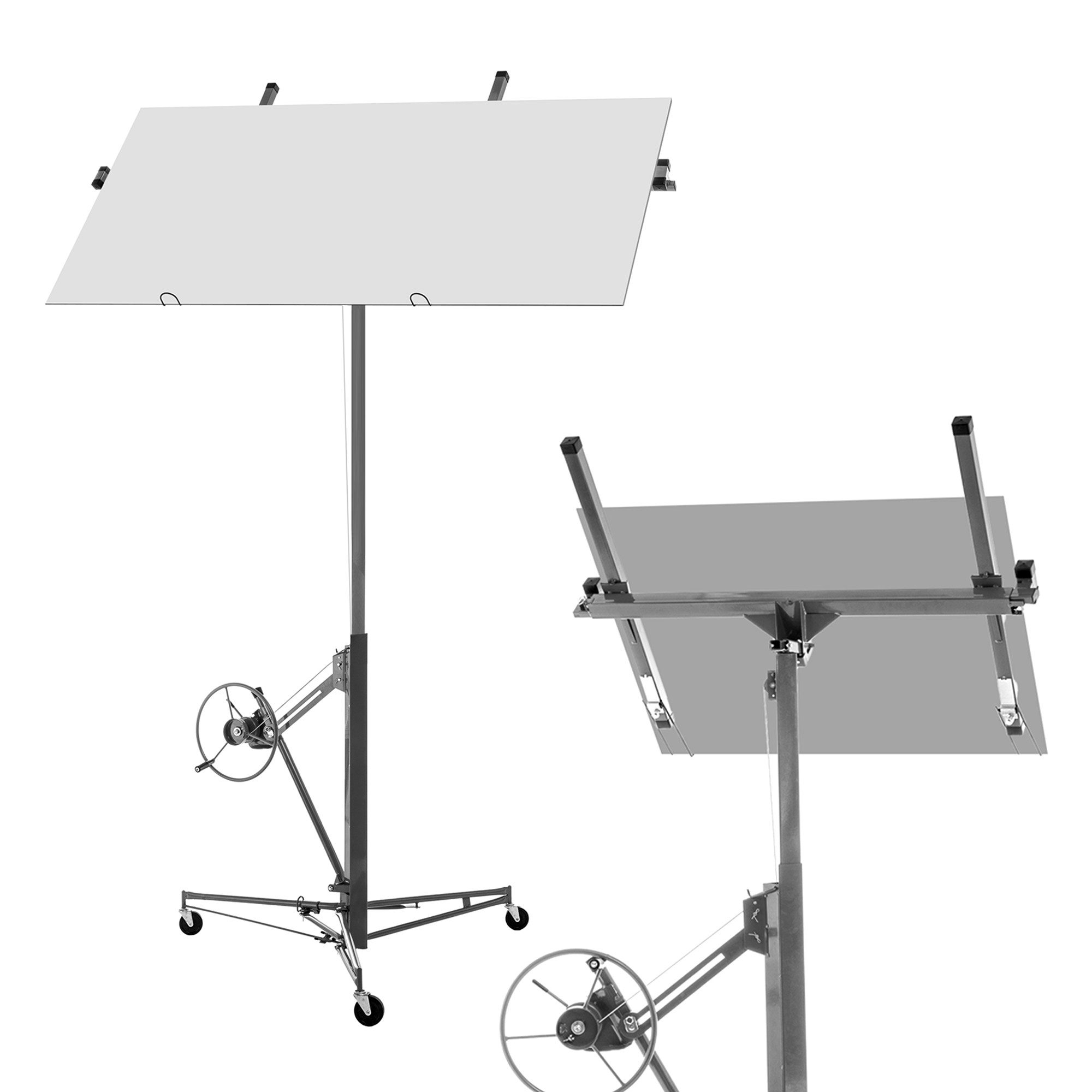 BlingBin Plattenheber Montierhilfe Panelheber Gipskartonplatten-Heber mit 3 Bremsräder, max. 68 kg Traglast, 1er Set, 1-tlg.], Tragkraft 68 kg, 60° Neigungseinstellung, Für Trockenbau-Wandplatten & Deckenmontage, Höhe 140-335 cm