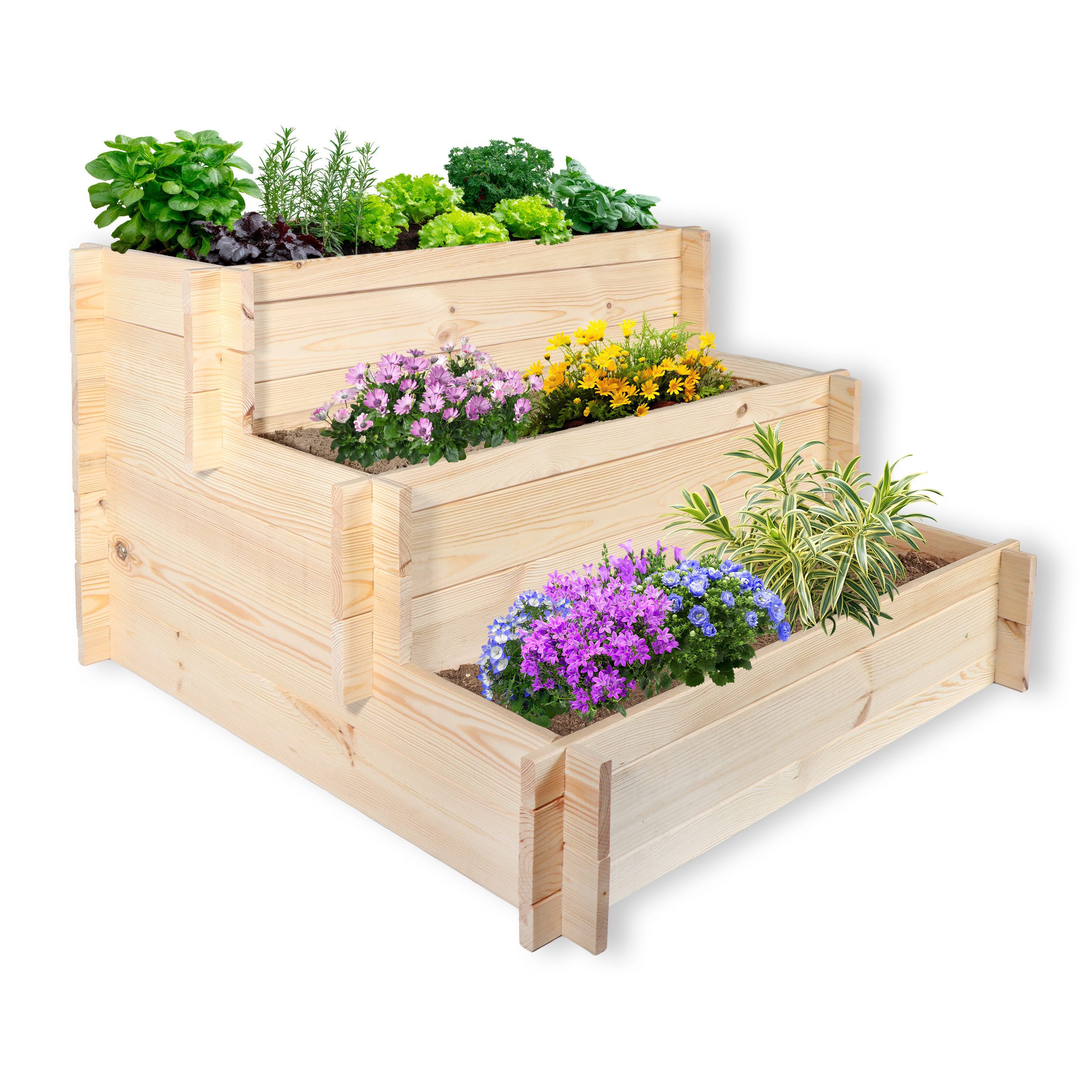 Gartenwelt Riegelsberger Kräuterbeet Stufenbeet aus Kiefer natur Kräuterbeet für Garten