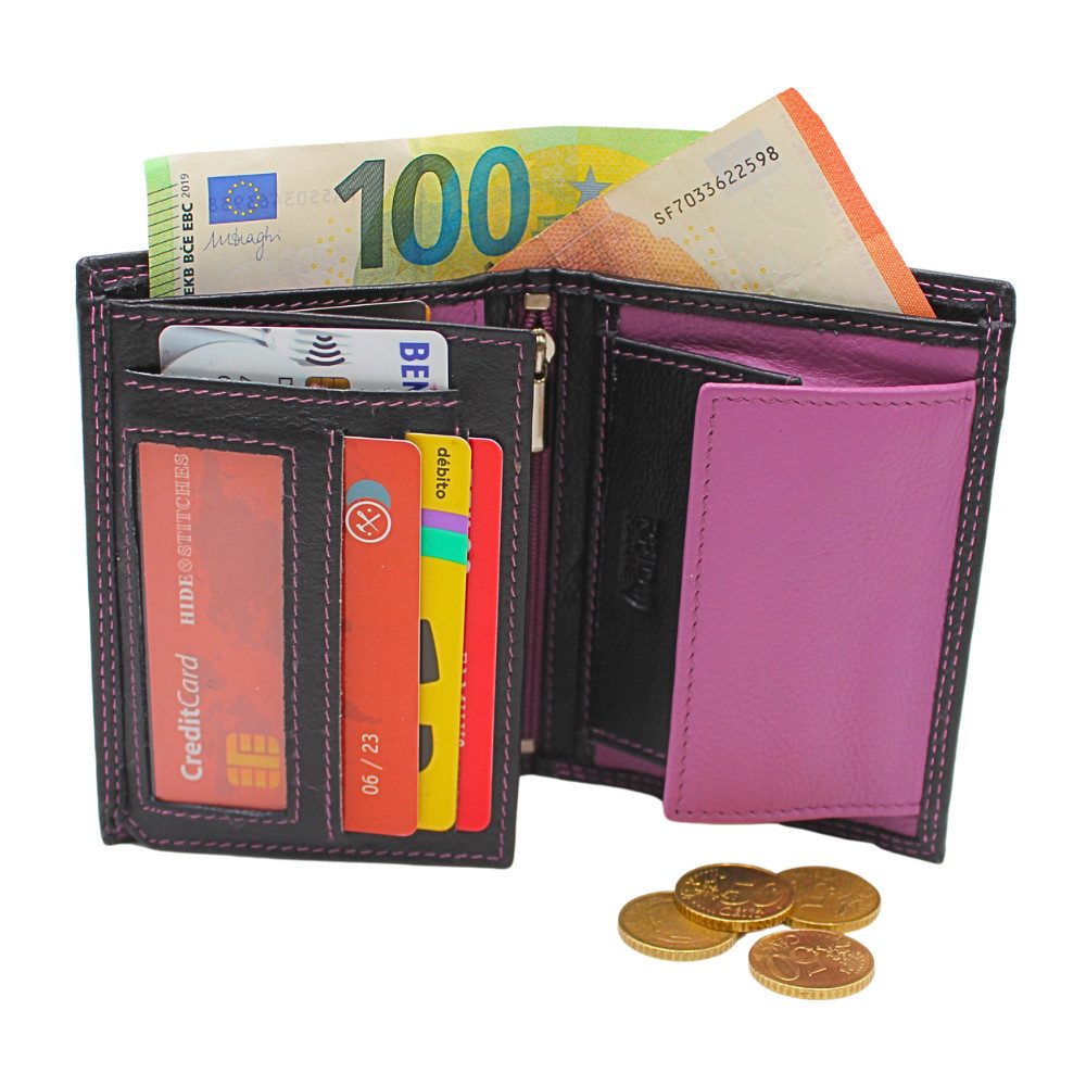 L&B Geldbörse Nappaleder Bi-Color Portemonnaie, mit RFID-Schutz >290< Geldbeutel, Druckknopffach & Reißverschlussfach + 5 Kartenfächer & 3 Sichtfächer