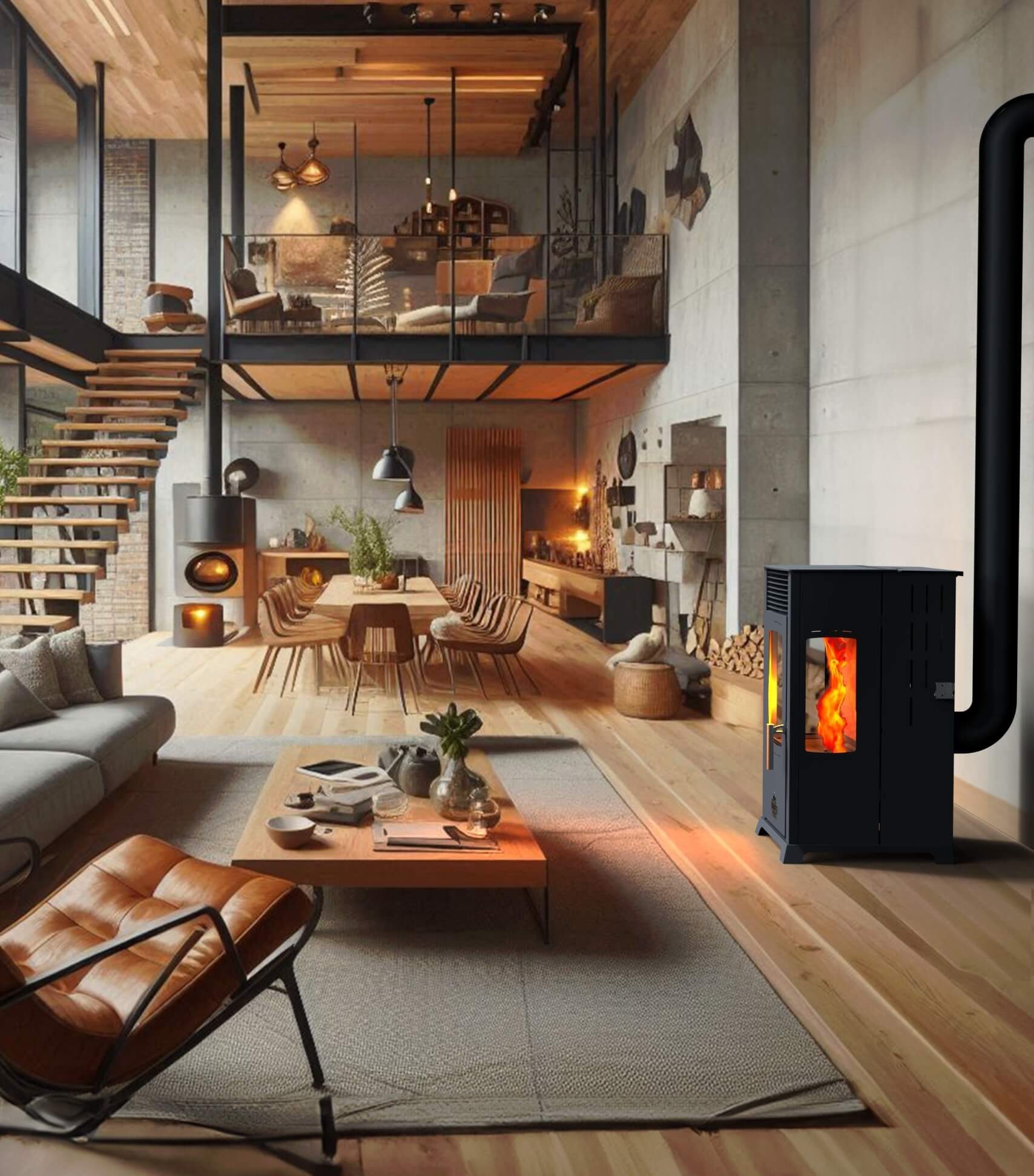 Baba's Eco Plus Hybrid Pellet and Wood Combination Stove, Pellet Stove without Electricity, 8 kW, Continuous Burning, Continuous Burning Stove, Pellet Stove without Electricity, Panoramic 3-Pane Panoramic Window, Wood Stove, Wood Stove, Fireplace