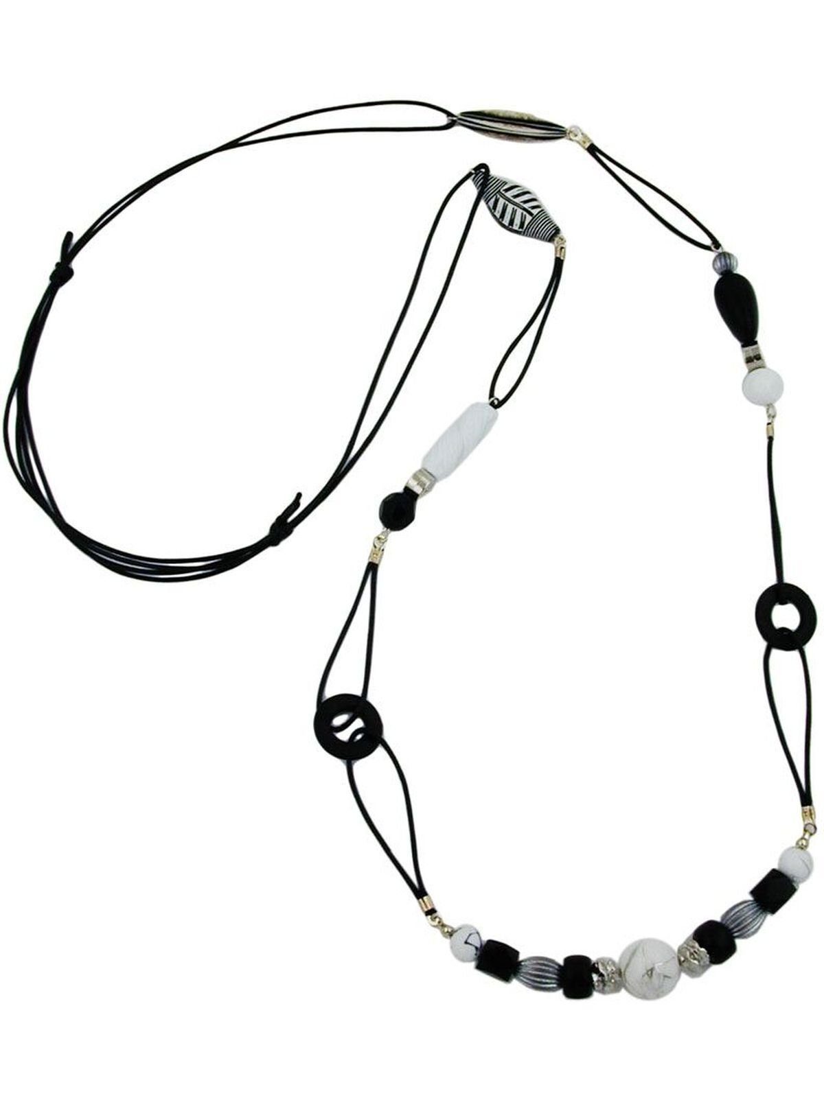Gallay Perlenkette Kunststoffperlen 105cm schwarz Kordel (1-tlg) schwarz-weiß