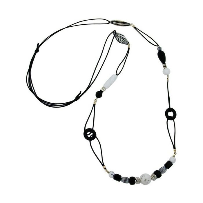 Gallay Perlenkette Kunststoffperlen schwarz-weiß Kordel schwarz 105cm