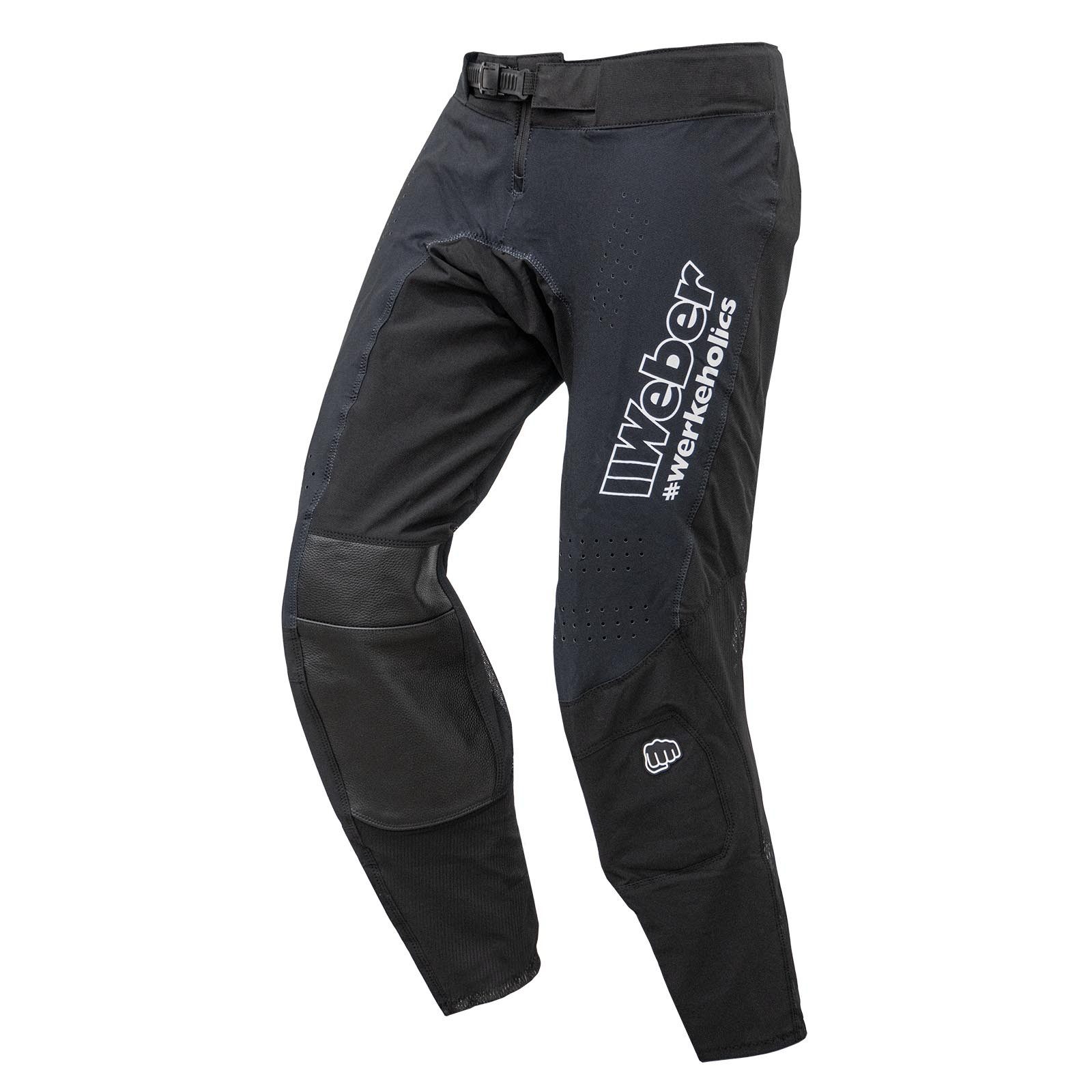 Weber GmbH Motorradhose Weber #Werkeholics Flow Hose schwarz großzügige Stretch- und Belüftungszonen, Ledereinsätze im Kniebereich