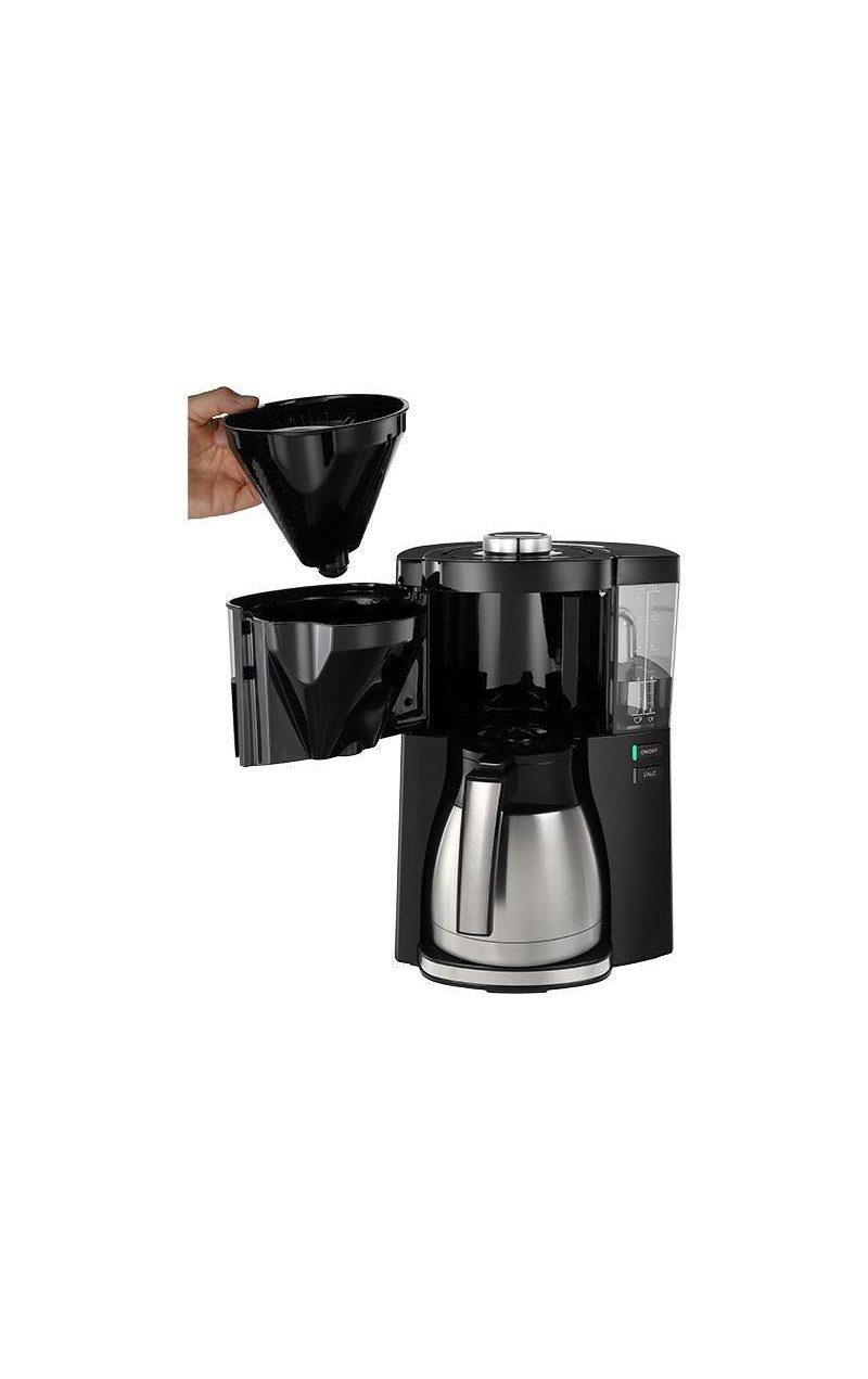 Look 1 Therm Kaffeekanne, 3-in-1 1,25l Perfection, Tassen, V Schwenkfilter AromaSelector, x4, 1025-16 Filterkaffeemaschine Calc Schwarz Thermo-Kanne Protection, Melitta 10