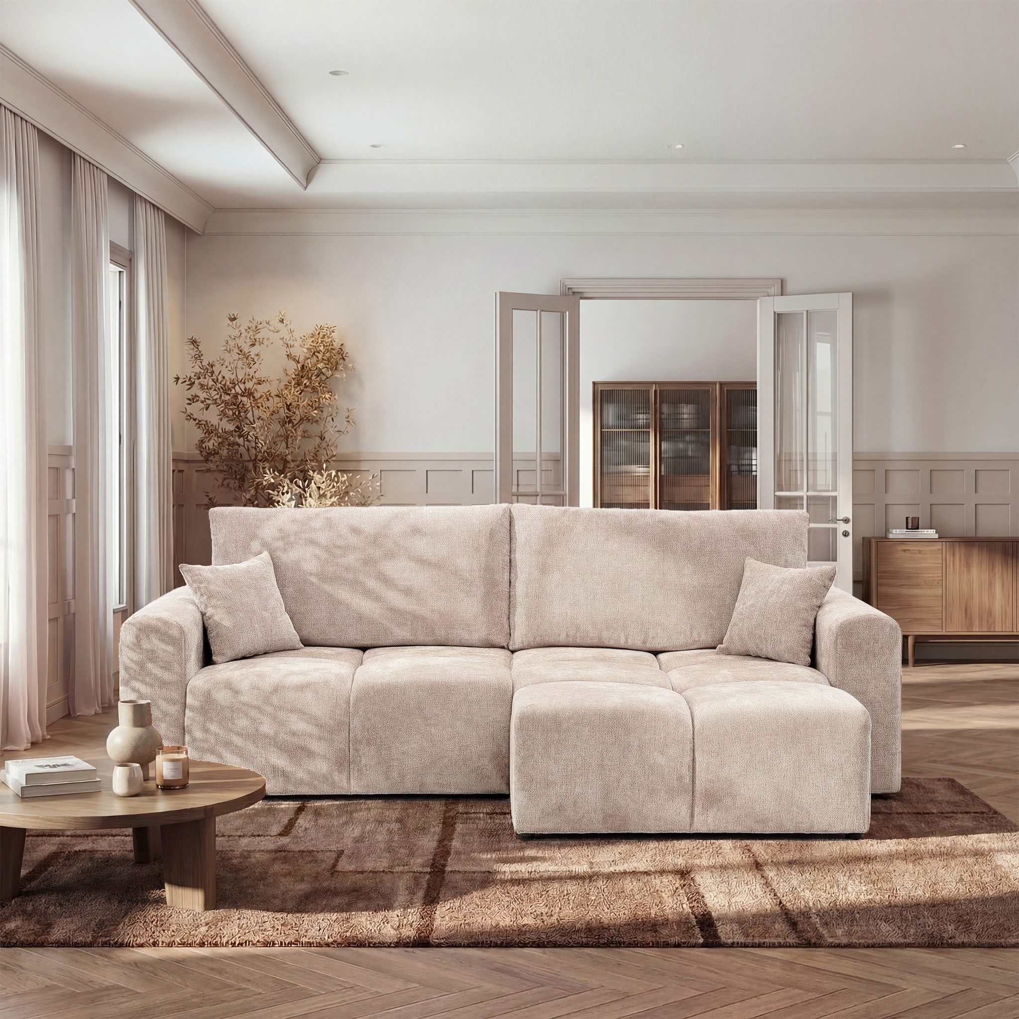 yourhouse24 Ecksofa Kompaktes (248 cm) mit Steppung, Schlaffunktion & Bettkasten