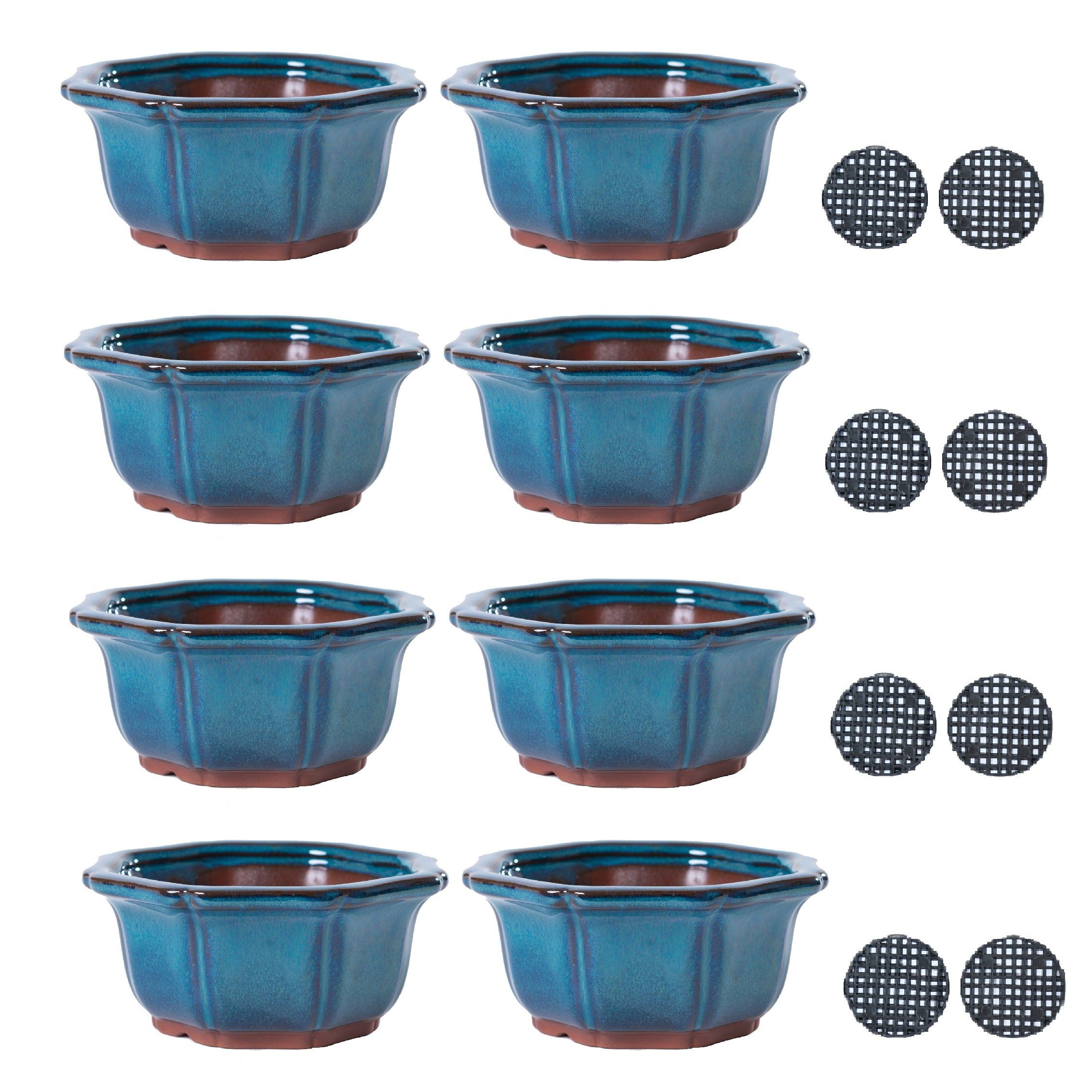 Jinfa Dekovase Jinfa Keramik-Bonsai-Töpfen in Mix Form mit Entwässerungslöchern 4 Stück (19,82Euro/Stück)Türkis