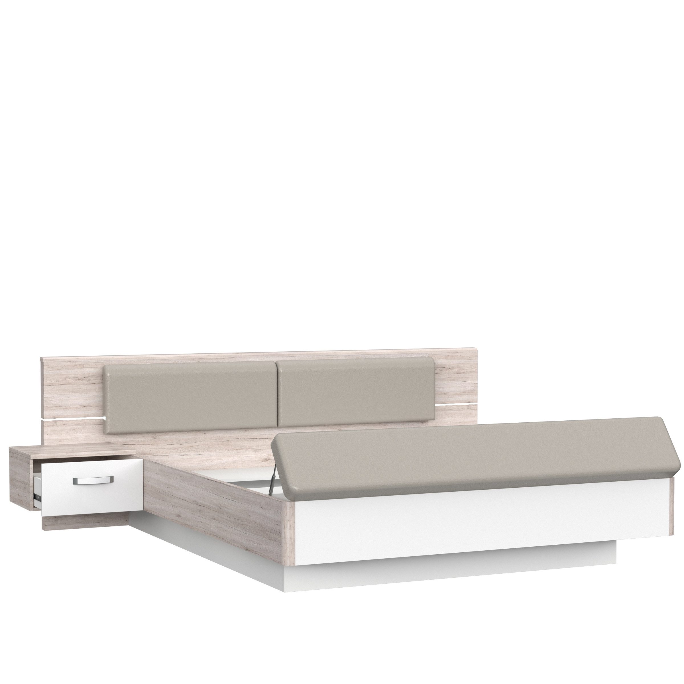 freiraum Bettanlage Rondino, in Sandeiche / Weiß Glanz - 285,3x87,7x237cm (BxHxT)