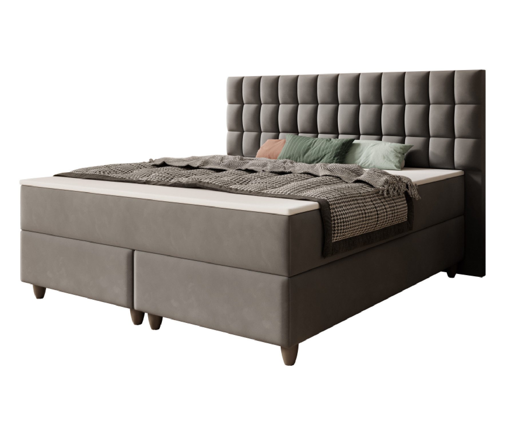 interbed Boxspringbett Wien 180x200cm Samtstoff TFK (Boxspringbett, schlafbett mit matratze 180x200, bett 180x200 boxspringbett), inklusive Matratzen und Topper