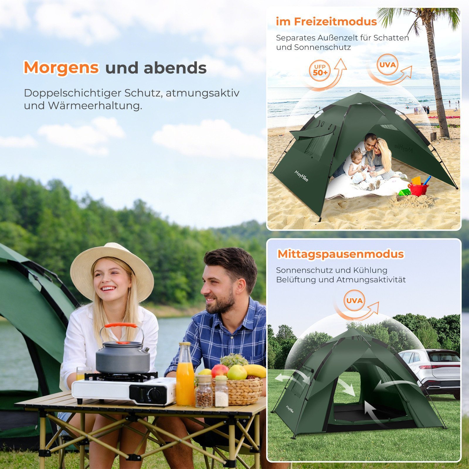 zixunix Wurfzelt Pop-up Zelt 4 Personen wasserdicht, ultraleichtes Wurfzelt ganzjährig, Personen: 4 (Einzelgerät), ultraleicht, Pop-Up, doppellagig, 4 Jahreszeiten