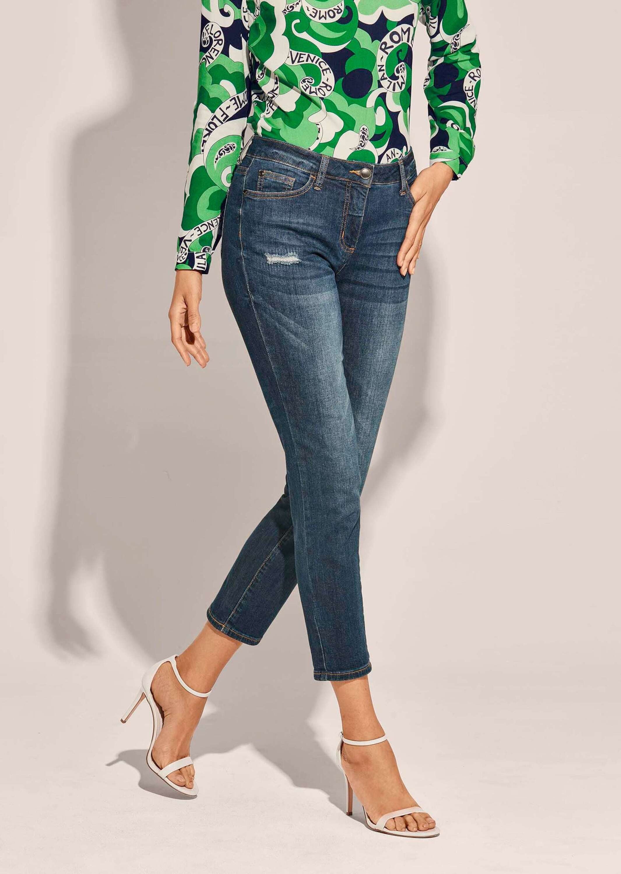 Gerade Jeans Verkürzte Jeans mit Used-Effekt