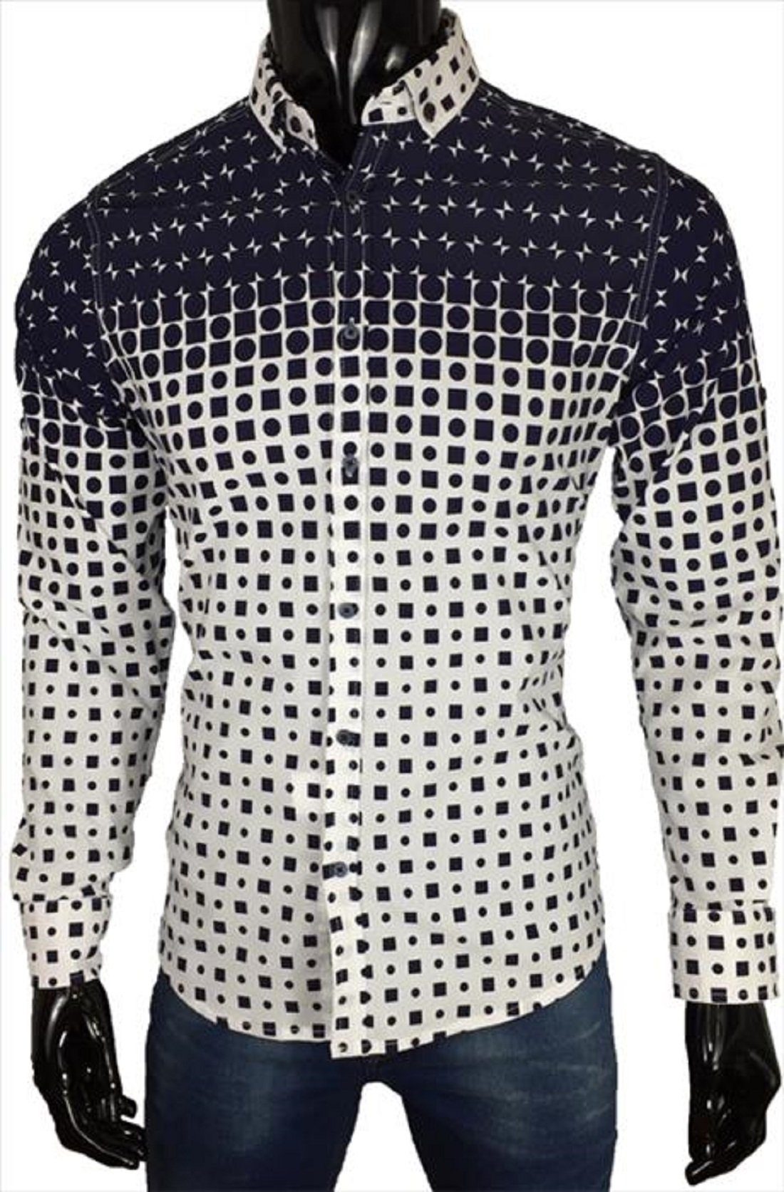 Megaman Jeans Langarmhemd Stretch Hemd Langarm Motiv Herren Elegant Hochwertig