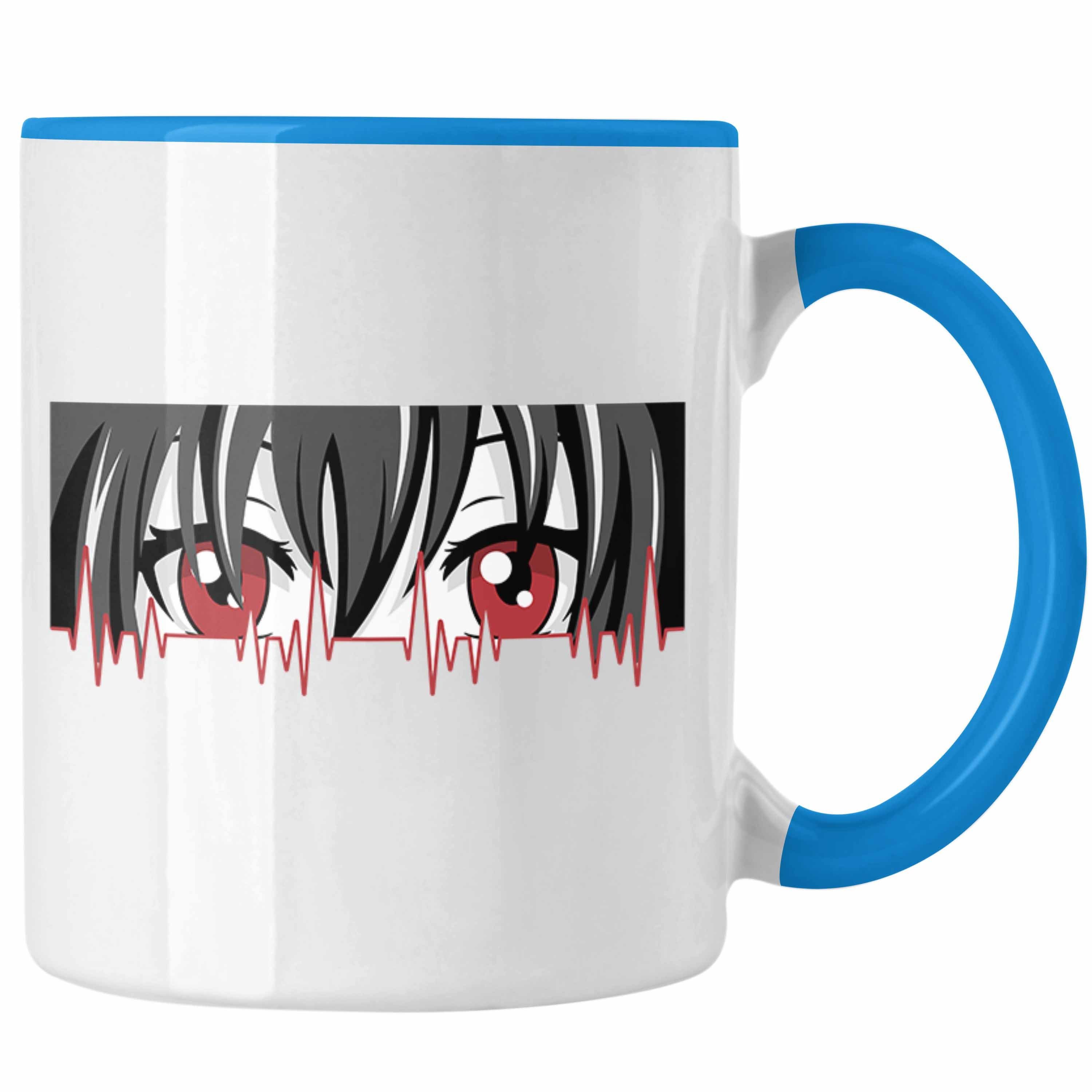 Trendation Tasse Anime Herzschlag Tasse Geschenk für Anime Fans Hobby Geschenkidee Blau